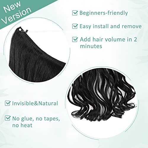 Premium Curly Synthetic Invisible Wire Hair Extensions - Seamless Clip-In Extensions for Volume & Length - Perfect for Parties, Weddings & Everyday Styling