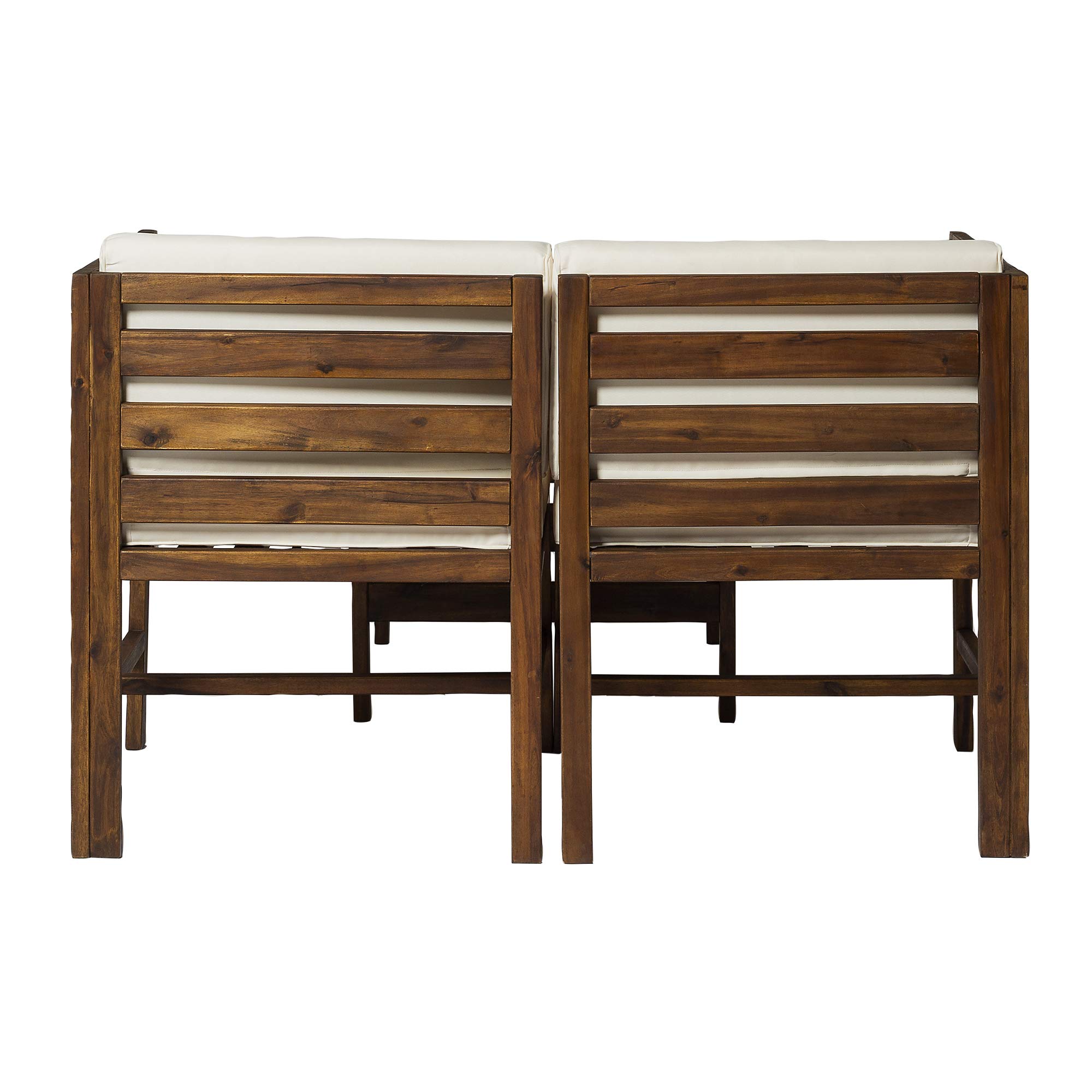 Walker Edison Ravello 3-Piece Acacia Wood Outdoor Modular Chat Set with Cushions - Dark Brown Patio Furniture for Garden, Deck, Poolside & Backyard Relaxation