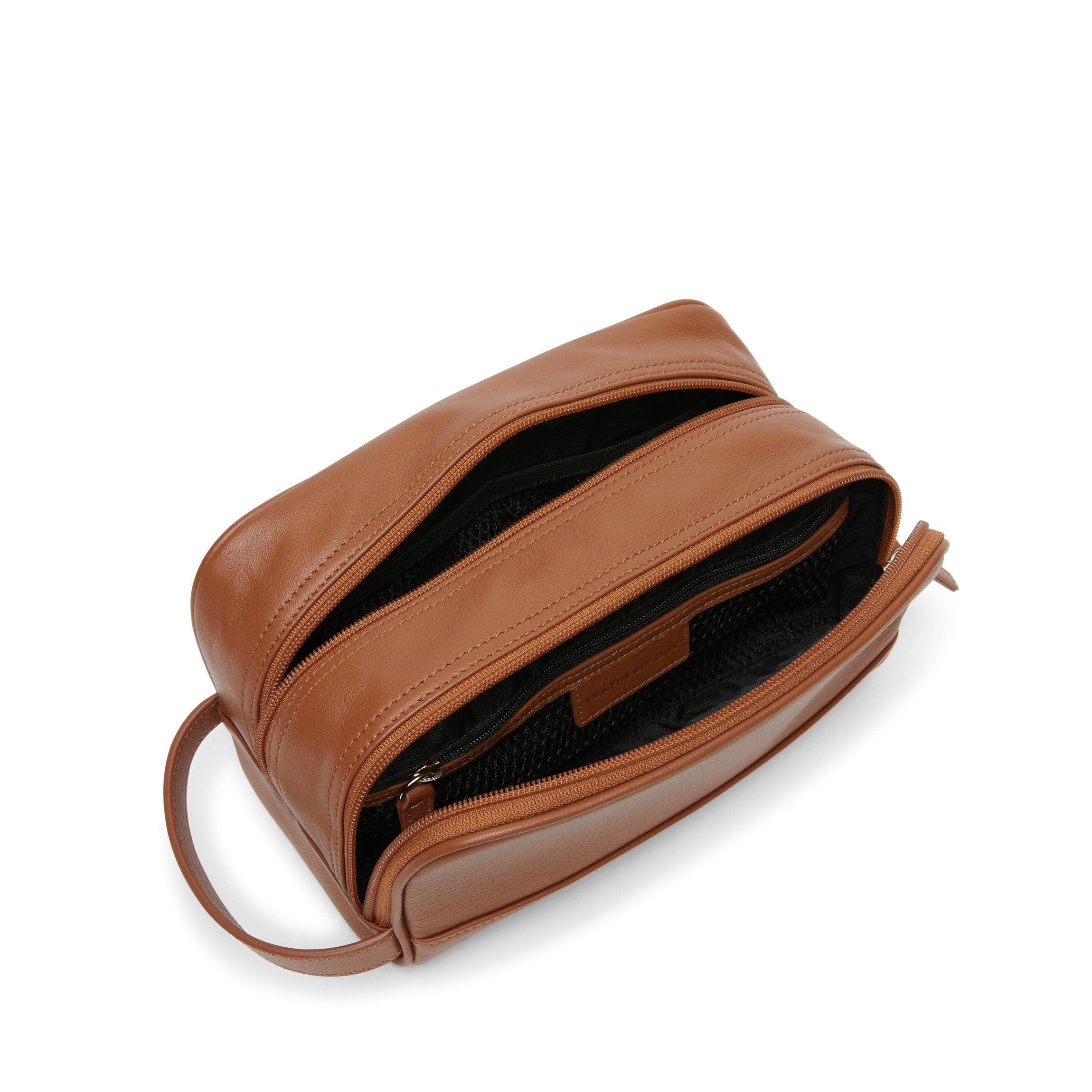 Premium Small Double Zip Toiletry Bag in Cognac - Perfect for Travel, Gym & Daily Essentials Organization