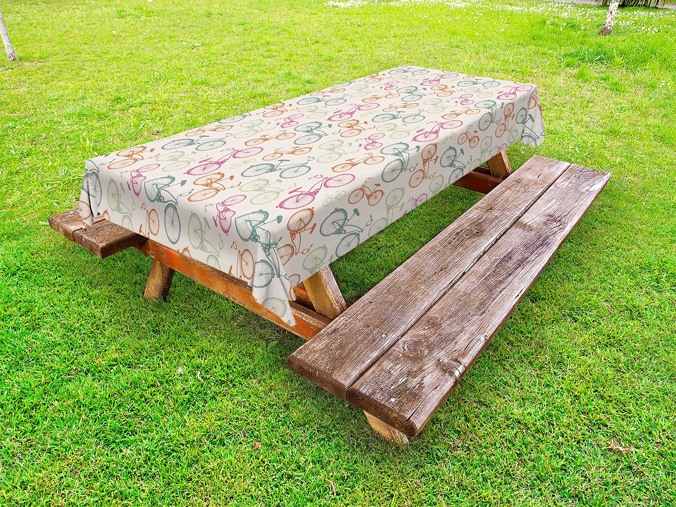 Ambesonne Vintage Bicycle Print Outdoor Tablecloth - Retro Hipster Bike Sketch Design, Washable Picnic Table Cover 58
