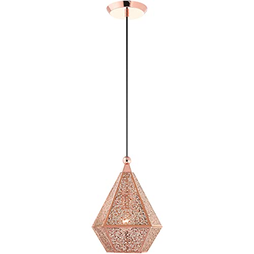 Livex Lighting 48921-86 1-Light Rose Gold Pendant Light Fixture - Modern Hanging Ceiling Light for Dining Room, Kitchen Island & Bedroom Decor