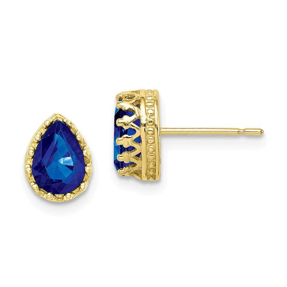 10K Gold Tiara Collection 8mm Polished Pear-Shaped Lab-Created Sapphire Earrings (8.09x5.73mm) - Elegant Jewelry Gifts for Women, Perfect for Weddings, Anniversaries & Special Occasions