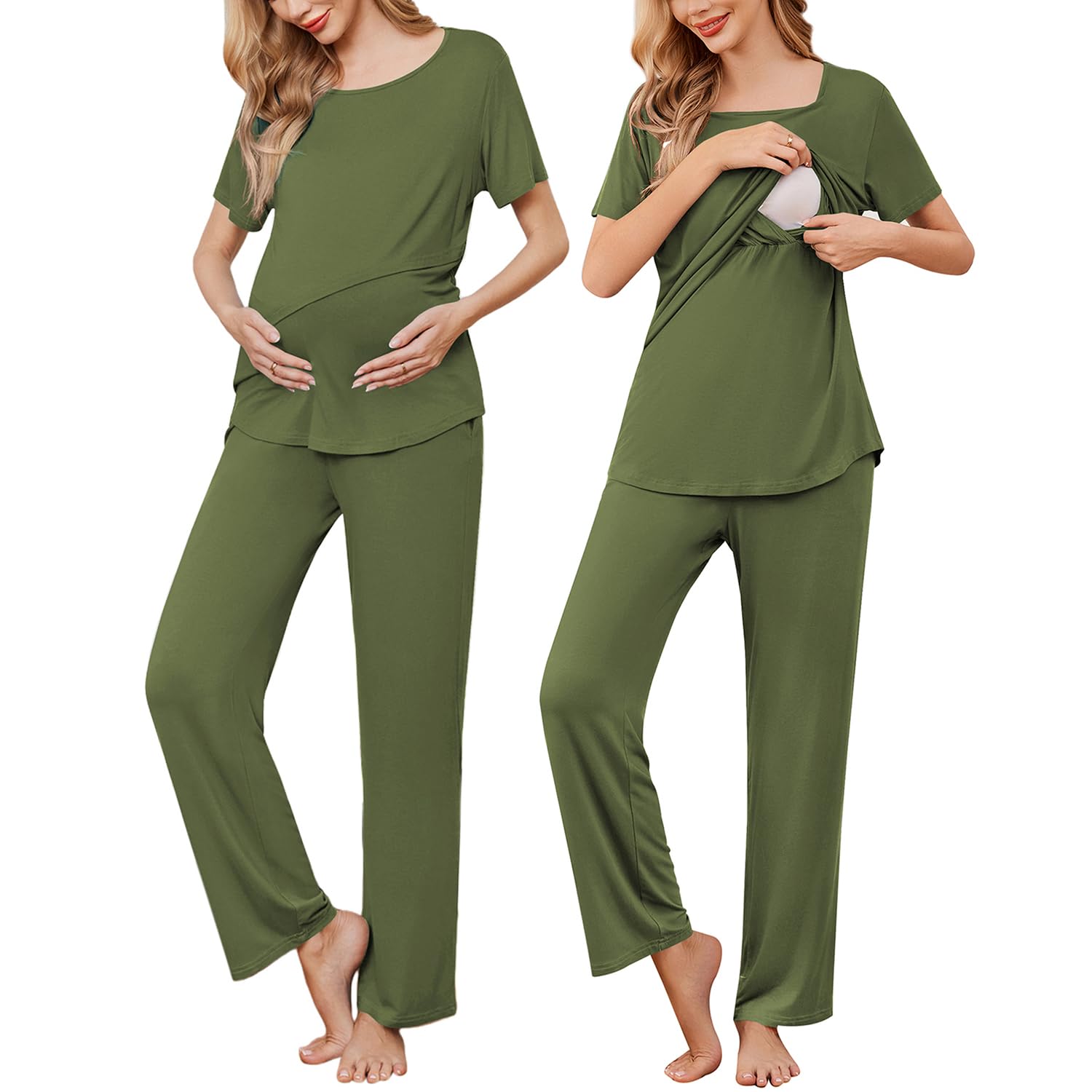 Ekouaer Nursing Pajamas for Women - Maternity & Breastfeeding Sleepwear with Pockets for Comfortable Postpartum Care