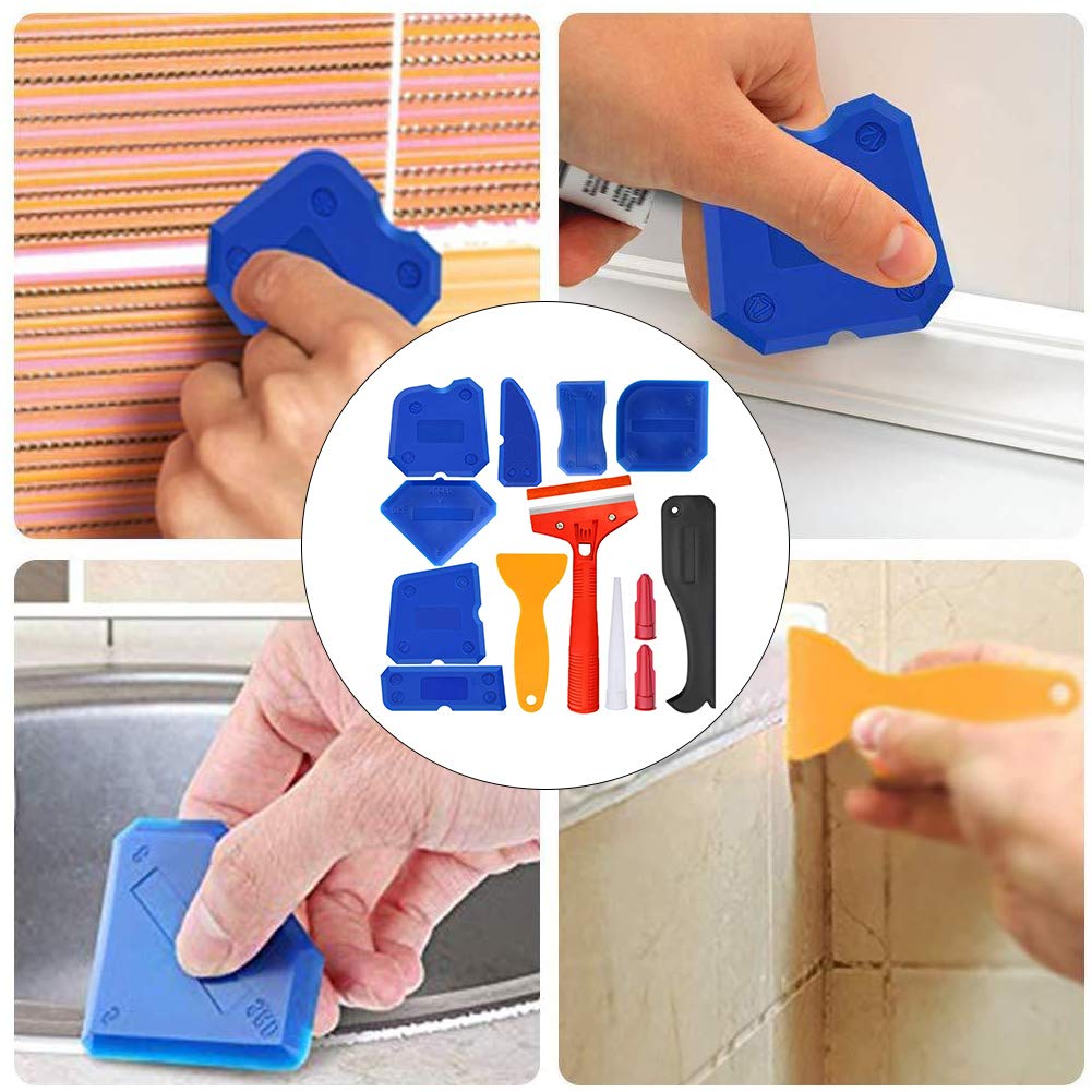 WALFRONT 13-Piece Caulking Tool Kit - Silicone Sealant Finishing Tools with Plastic Scraper for Glass Glue & Home Improvement Projects | Perfect for Bathroom, Kitchen & Window Sealing