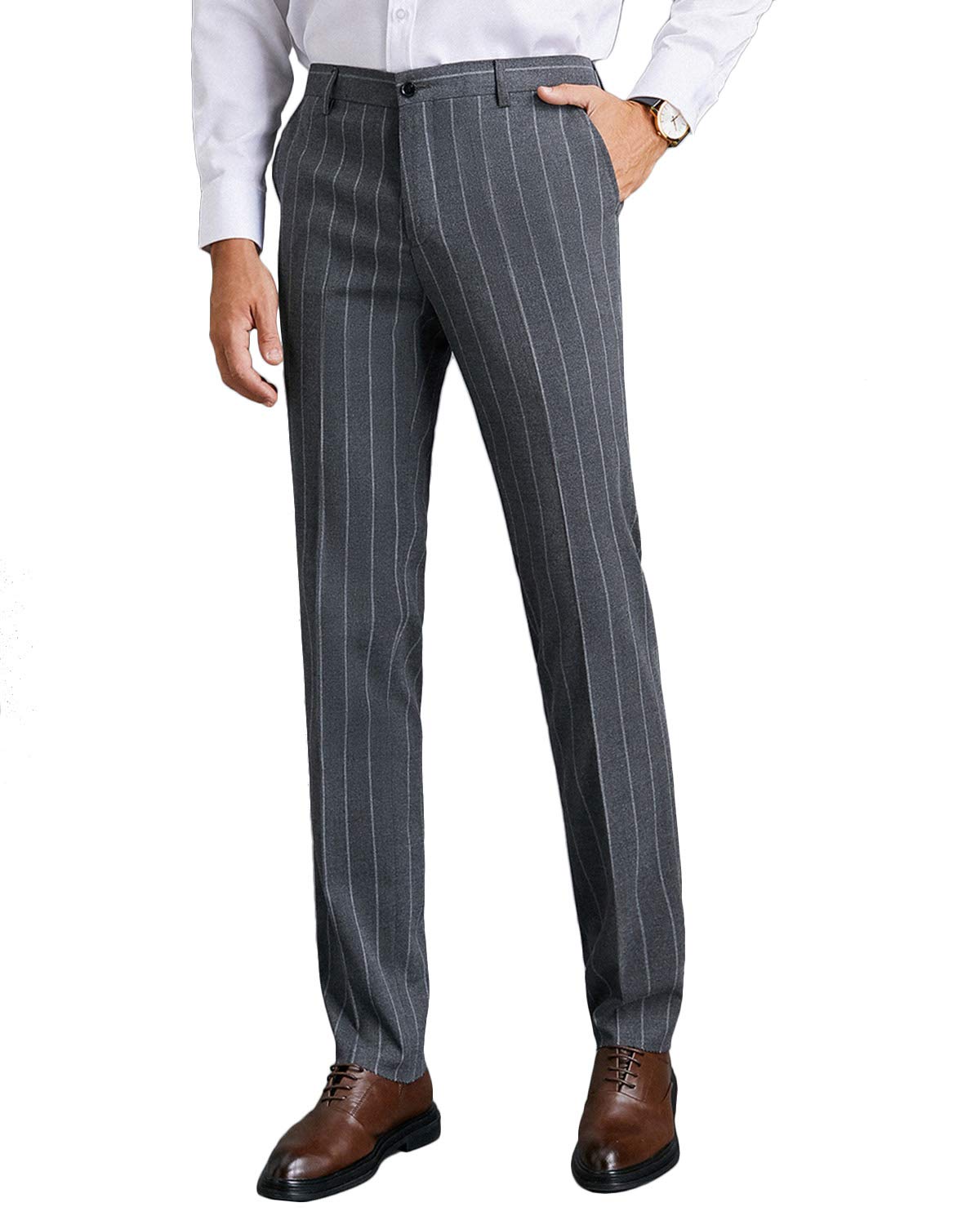 Wemaliyzd Men's Slim Fit 3-Piece Pinstripe Suit Set with 4-Button Vest & Separate Pants | Formal Business Attire for Weddings, Office & Special Occasions