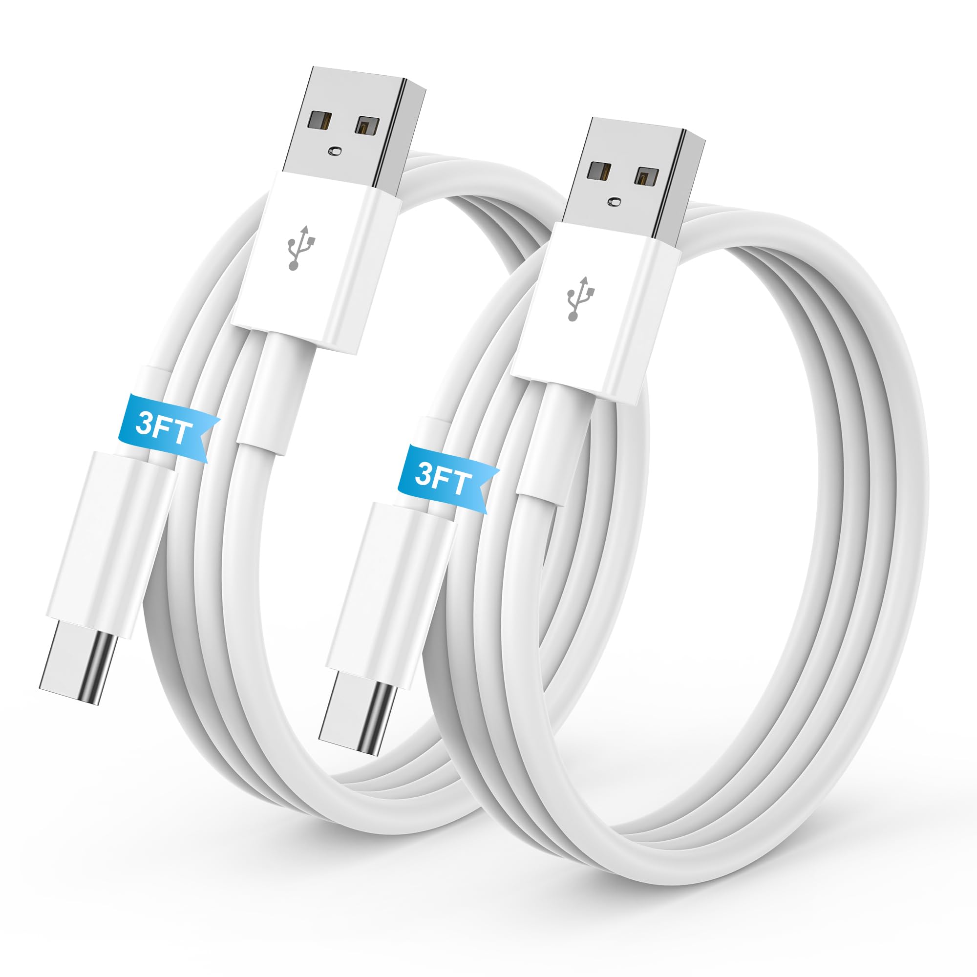 2-Pack 3FT USB A to USB C Fast Charging Cable for iPhone 16/15/Plus/Pro Max, iPad Pro 12.9/11, Air 5th/4th Gen - Durable Car Charger & CarPlay Compatible for Home, Office & Travel Use