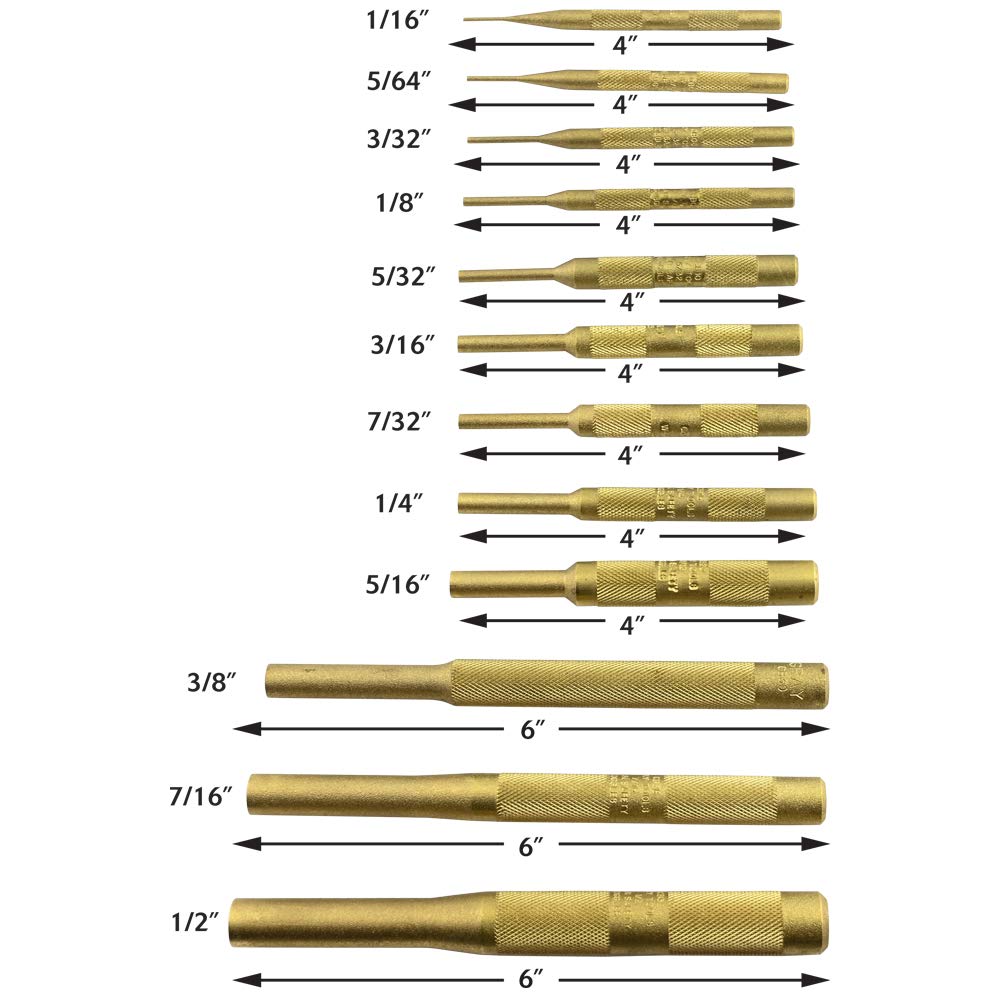 12-Piece Brass Pin Punch Set with Storage Pouch - Made in USA - Perfect for Automotive, Woodworking & Metalworking Projects