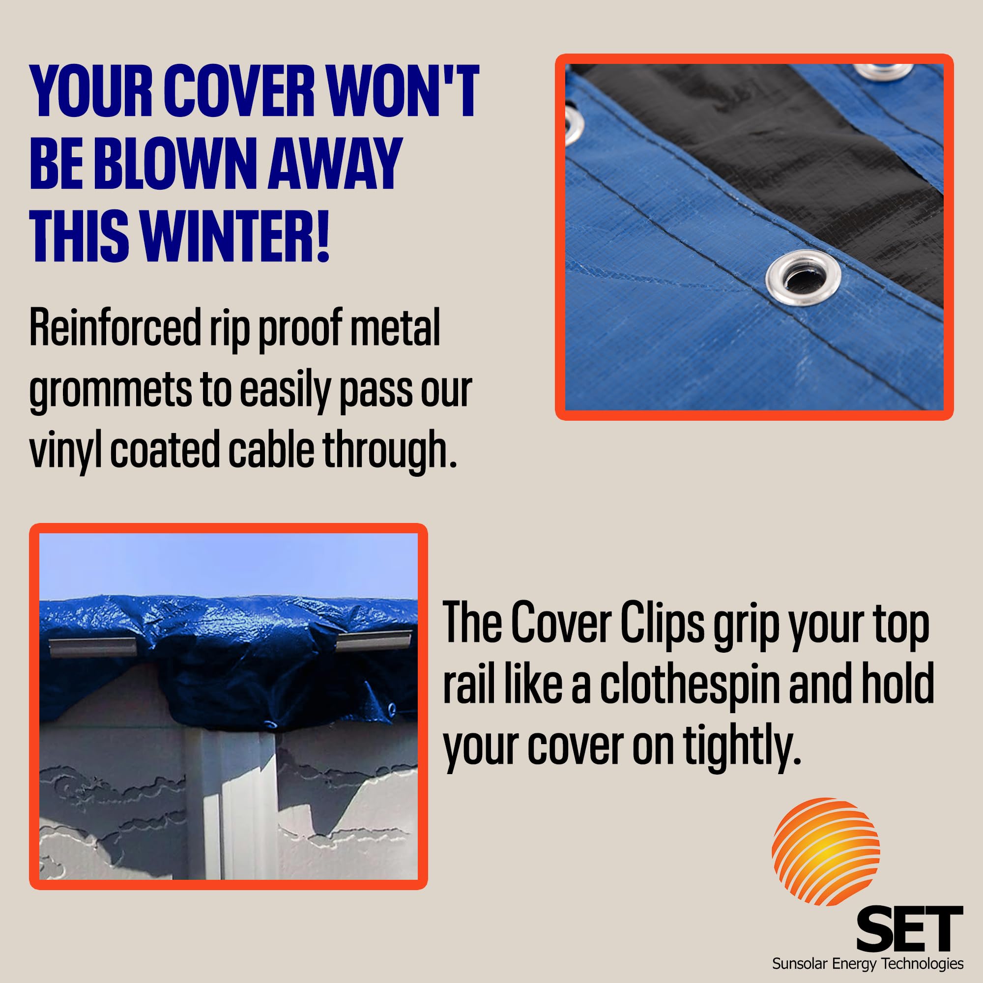 SET SunSolar Energy Technologies - Heavy Duty Above Ground Solid Pool Cover for 33ft Round Swimming Pools - Winter Protection with Reinforced Cable & Winch System - 15 Year Warranty - Includes Secure Clips - Perfect for Winter Pool Maintenance and Seasonal Protection
