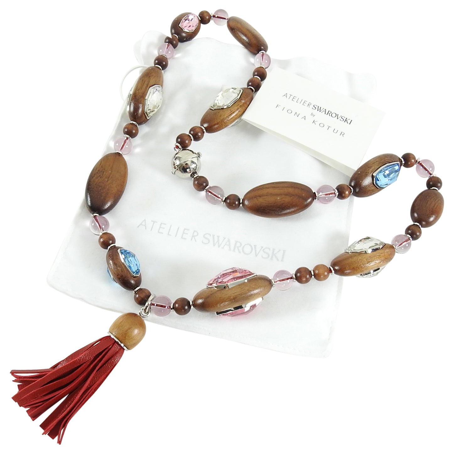 Atelier Swarovski x Fiona Kotur Walnut Wood Crystal Bead Necklace - Elegant Handmade Jewelry for Women, Perfect for Weddings, Parties & Special Occasions