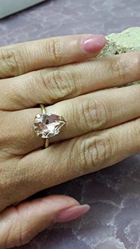 Elegant Teardrop Ring with Swarovski Rhinestones | Blush Pink & Gold Wedding Jewelry | Perfect for Bridal, Engagement & Special Occasions