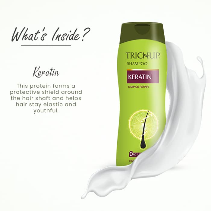 Trichup Keratin Shampoo 400ml for Hair Repair & Growth - Sulfate Free, Paraben Free - Damaged Hair Treatment for Women & Men - Home & Salon Use