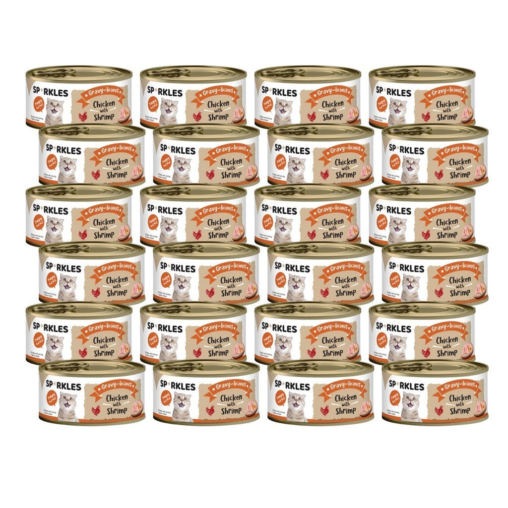 24-Pack Sparkles Gravylicious Jellylicious Wet Cat Food - 80g Cans with Chicken, Tuna & Salmon - Healthy Nutritious Meal for Adult & Senior Cats - Perfect for Daily Feeding & Weight Management