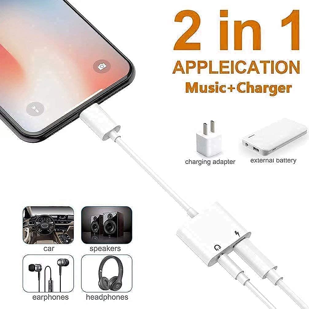 Lightning to 3.5mm Headphone Jack Adapter with Charging Port - Compatible with iPhone & AirPods - Audio & Charge Simultaneously - Perfect for Music, Gaming & Hands-Free Calls