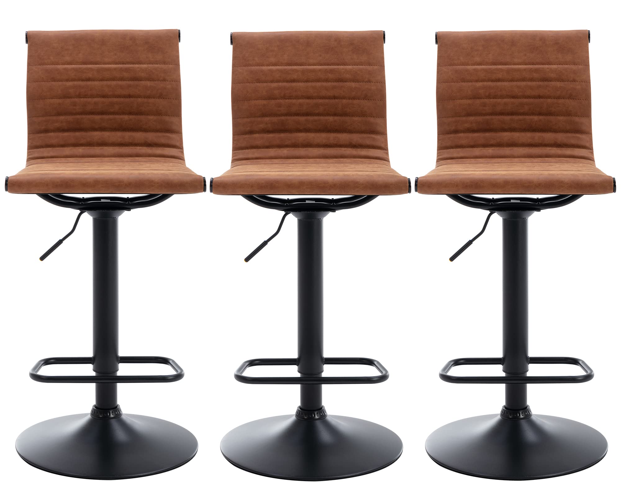 Premium Faux Leather Bar Stools Set of 3 - Modern Counter Height Kitchen Island Stools with Back Support - Brown Bar Chairs for Breakfast Nook, Dining Room & Home Decor (3-Piece Set)