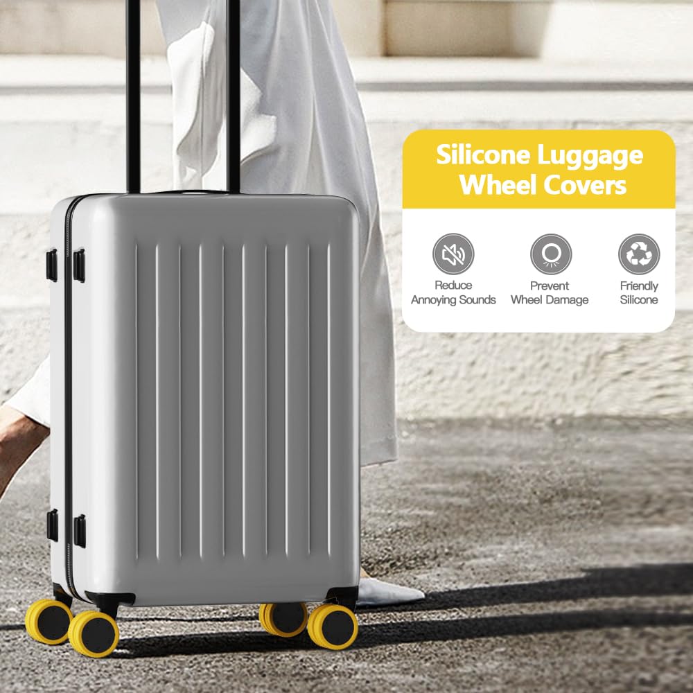 TUCANA Silicone Luggage Wheel Covers - Elastic Shockproof Caster Protectors for Suitcases & Office Chairs - Noise Reducing, Durable (Yellow) | Perfect for Travel, Home & Office Use