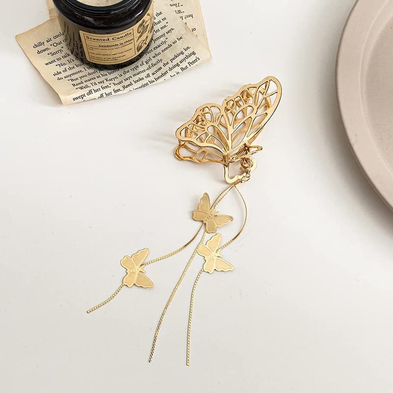 Butterfly Hair Clips for Women - 1 Pack Metal Tassel Hair Claw Clips, Non-Slip Hair Jaw Clamps for Ponytails, Buns & Updos - Elegant Hair Accessories for Parties, Weddings & Daily Styling