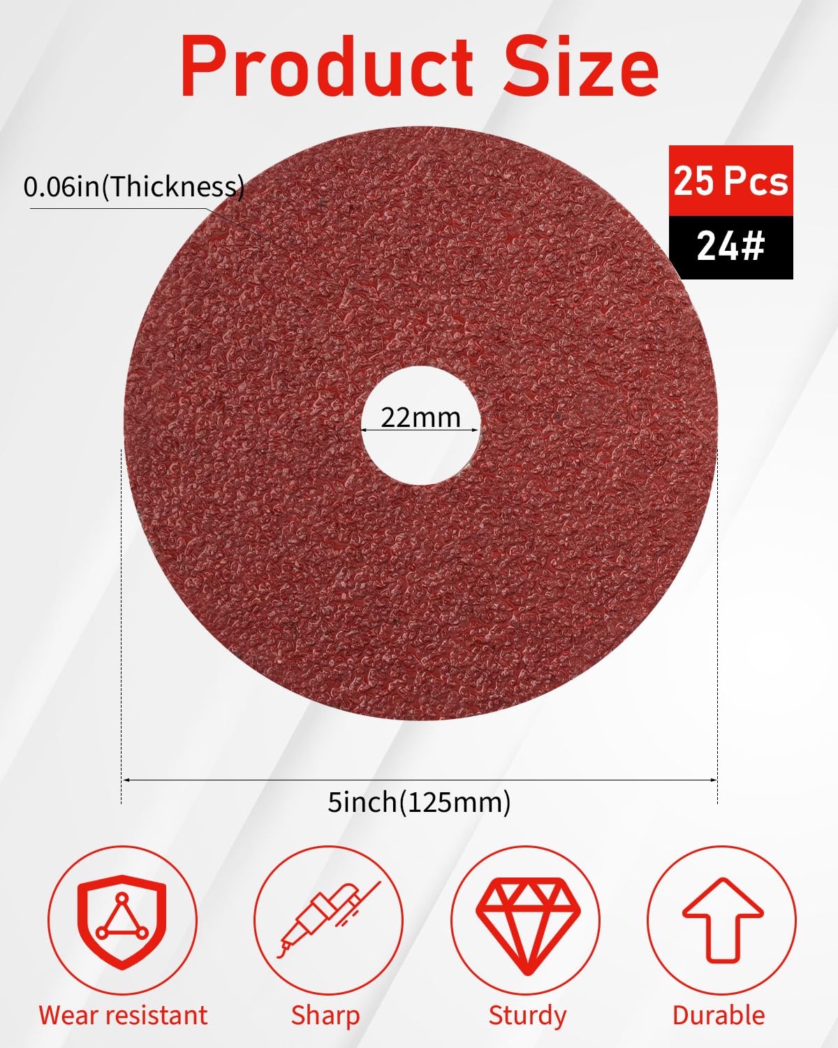 25 Pcs 5'' Sanding Discs for Angle Grinder - 24 Grit Aluminum Oxide Grinding Discs with 7/8'' Arbor - Ideal for Metal Grinding, Wood Sanding, Surface Blending & Polishing - Perfect for DIY Projects & Professional Use