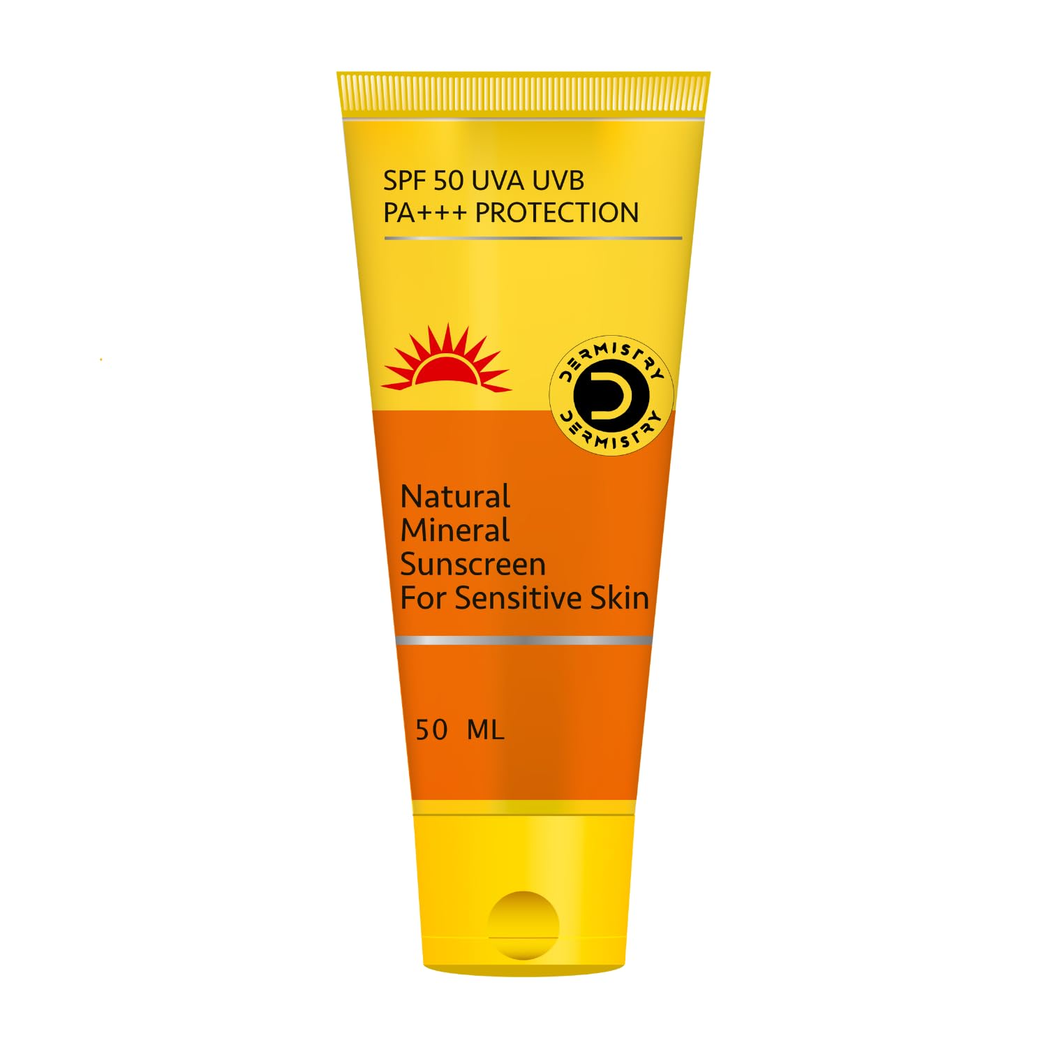 Dermistry Natural Mineral-Based Oil-Free Pollution Protect Water-Based Sunscreen SPF 50 for Sensitive Skin | UVA/UVB PA+++ Protection | Water-Resistant | 50ml | Ideal for Outdoor Activities, Beach, Swimming & Daily Use for Men, Women & Kids