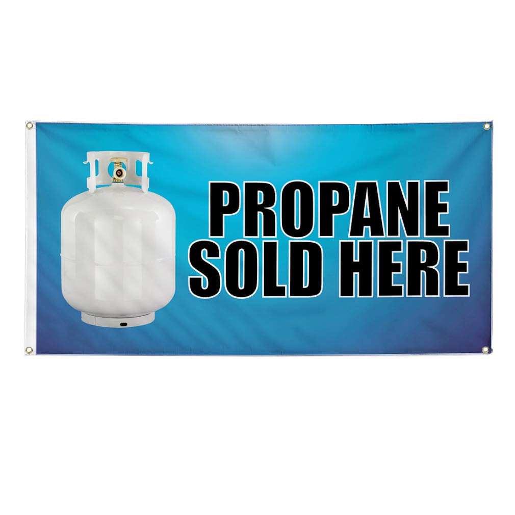 Vinyl Banner - Propane Sold Here Sign - Weatherproof Outdoor Advertising Banner for Business, Yard, Industrial Use - Multiple Sizes (60x144 Inches) with 10 Grommets - Perfect for Gas Stations, Construction Sites & Retail Promotions