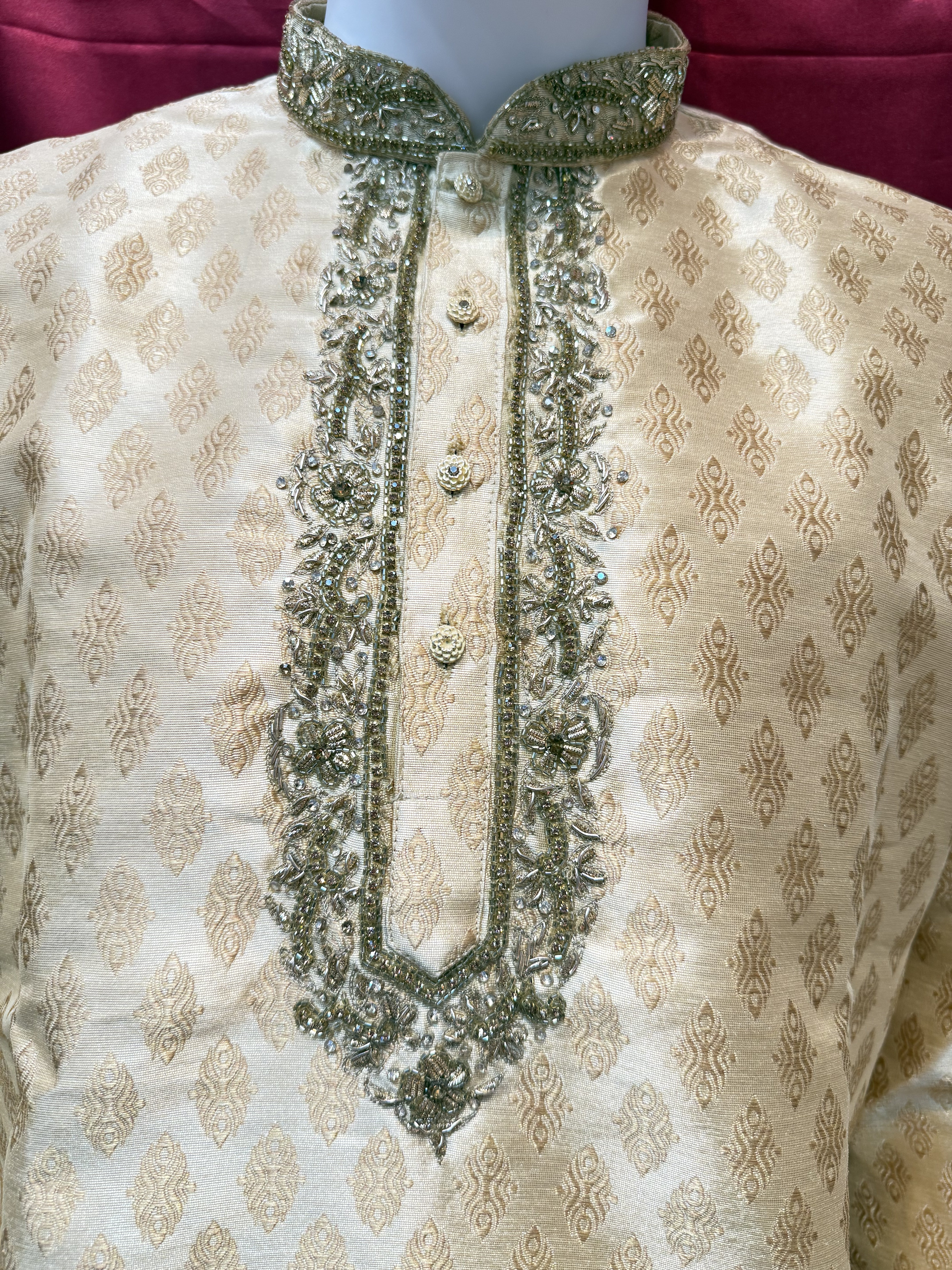 Elegant Banarasi Brocade Gold Embroidered Kurta Pajama Set for Men | Traditional Indian Wedding & Festival Wear
