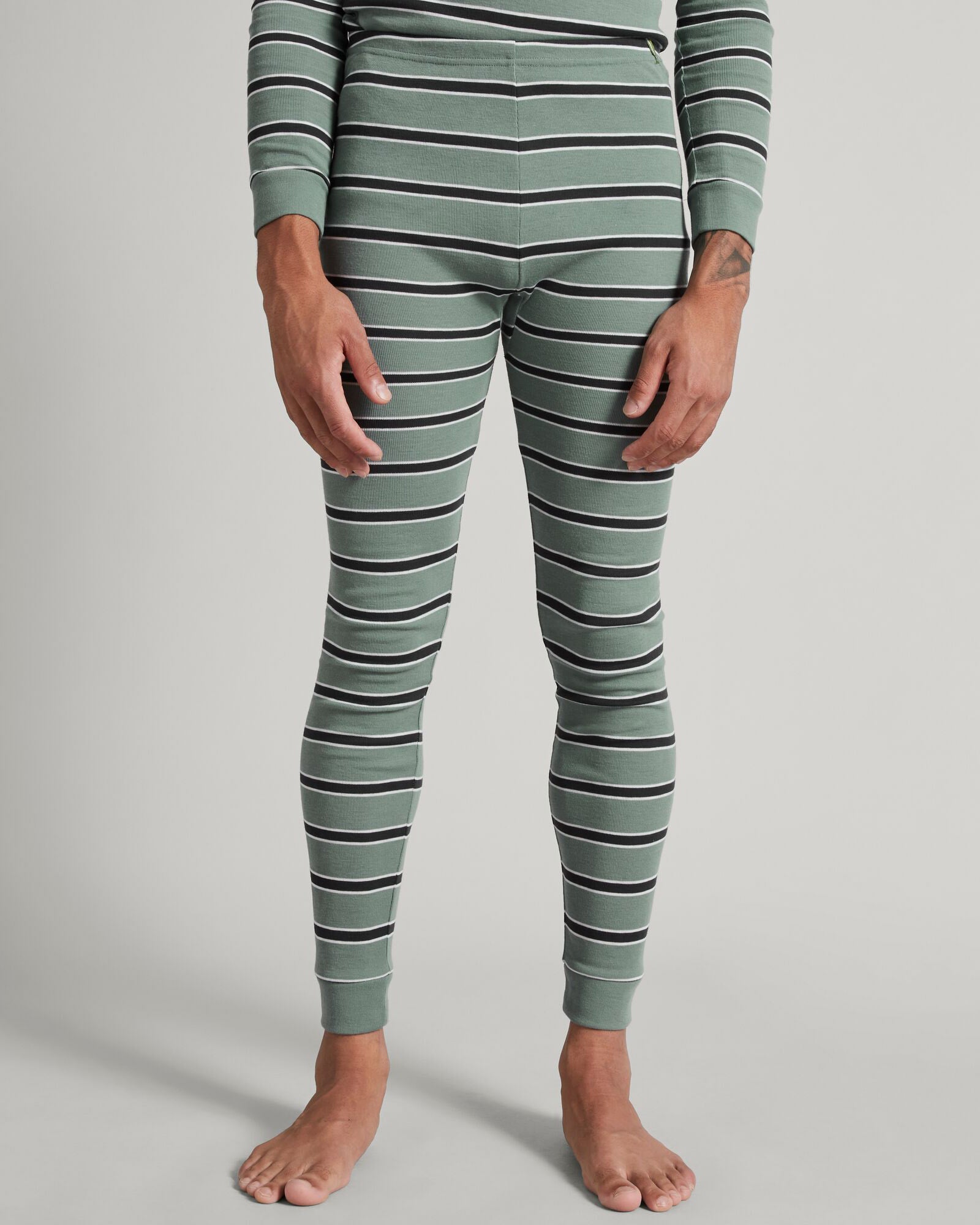 KMDCore Polypro Thermal Long John Pants for Men & Women - Gum Tree/Graphite Stripe Pattern - Warm Base Layer for Winter Sports, Camping & Outdoor Activities