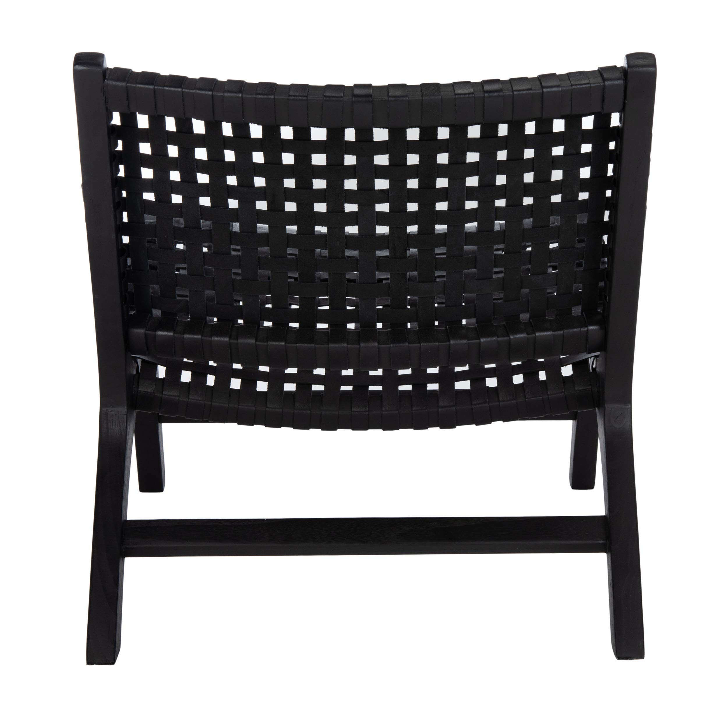Safevieh Luna Black Leather Woven Accent Chair - Modern Living Room, Office & Lounge Seating Furniture for Home Decor