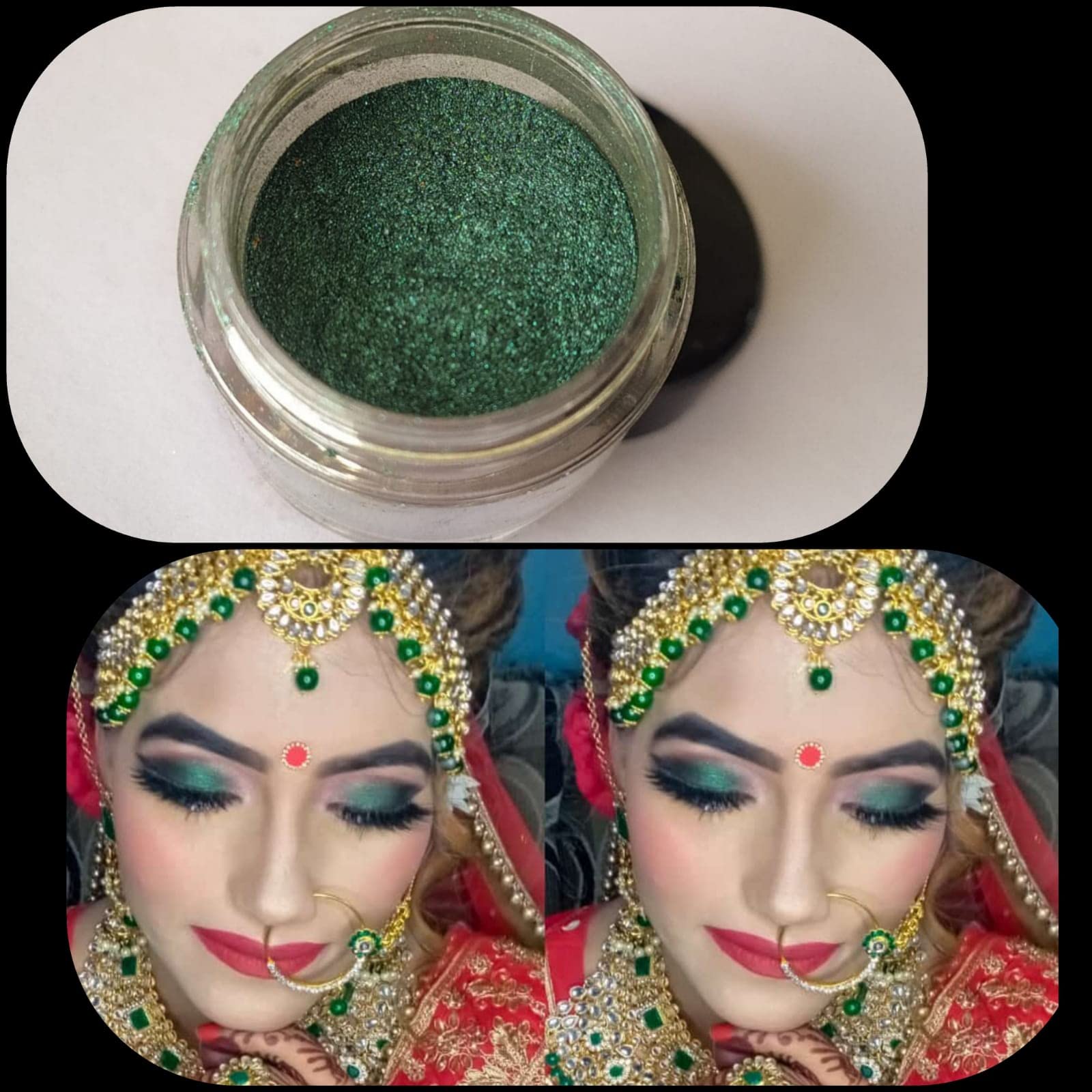 Green Face Up Eyeshadow Pigment - Sparkling Metallic Eye & Nail Art Makeup (P-17) | Perfect for Party, Halloween & Festival Looks