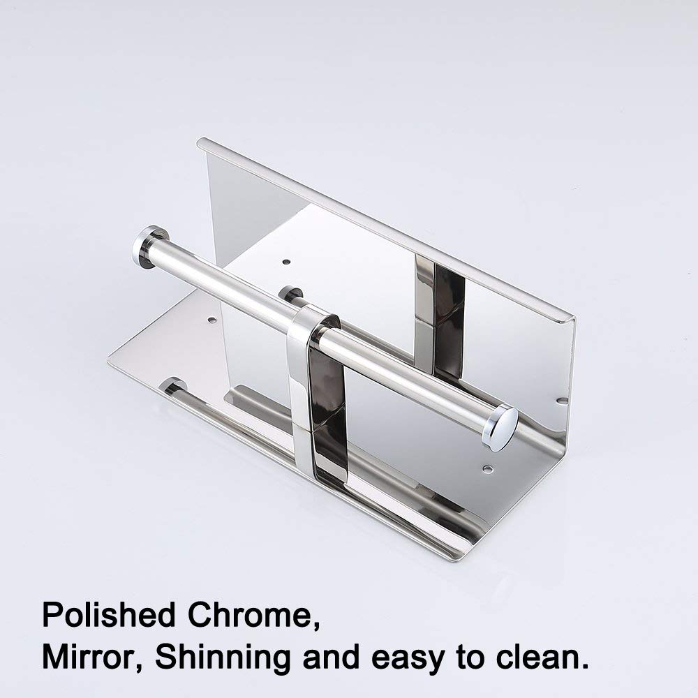 Wall Mounted Bathroom Toilet Paper Holder with Shelf - Sturdy Stainless Steel TP Roll Dispenser for Bath, Powder Room & RV - TP002