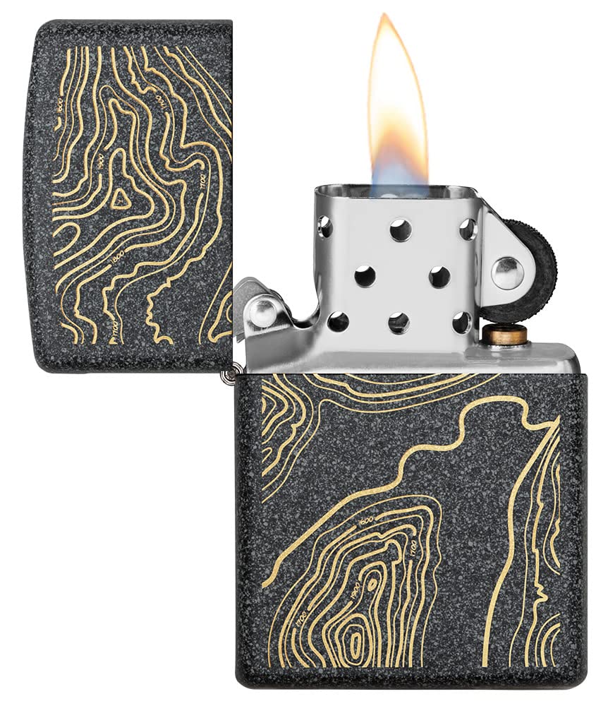 Zippo Topo Map Design Iron Stone Pocket Lighter - Windproof Refillable Outdoor Lighter for Camping, Hiking & Survival Gear