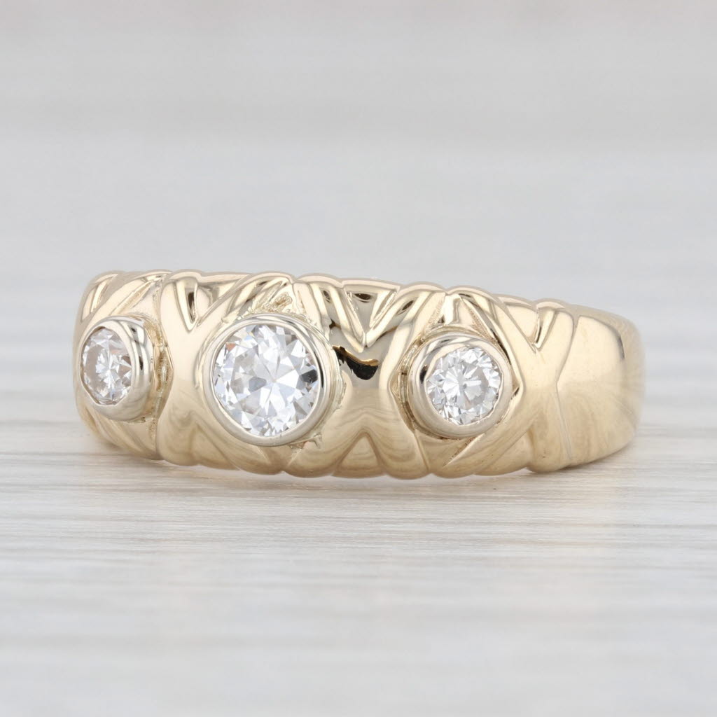 0.49ctw Round 3 Stone Diamond Ring in 14k Yellow Gold - Size 7.75/8 | Elegant Wedding Band, Anniversary Gift, Engagement Ring for Her