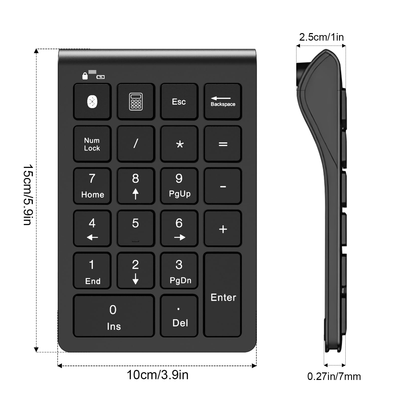 Rechargeable 22-Key Numeric Keypad - Bluetooth, Wireless & USB 3-in-1 Number Pad for Laptop, MacBook, Chromebook, Surface Pro | Perfect for Data Entry, Accounting & 10-Key Numpad Tasks | Home Office & Financial Workstation Essential