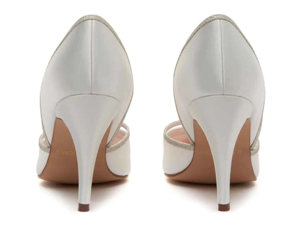 Elegant Ivory Satin Wedding Shoes with Sparkling Glitter Trim | Rainbow Club Georgia Collection | Perfect for Bridal Parties, Formal Events & Special Occasions