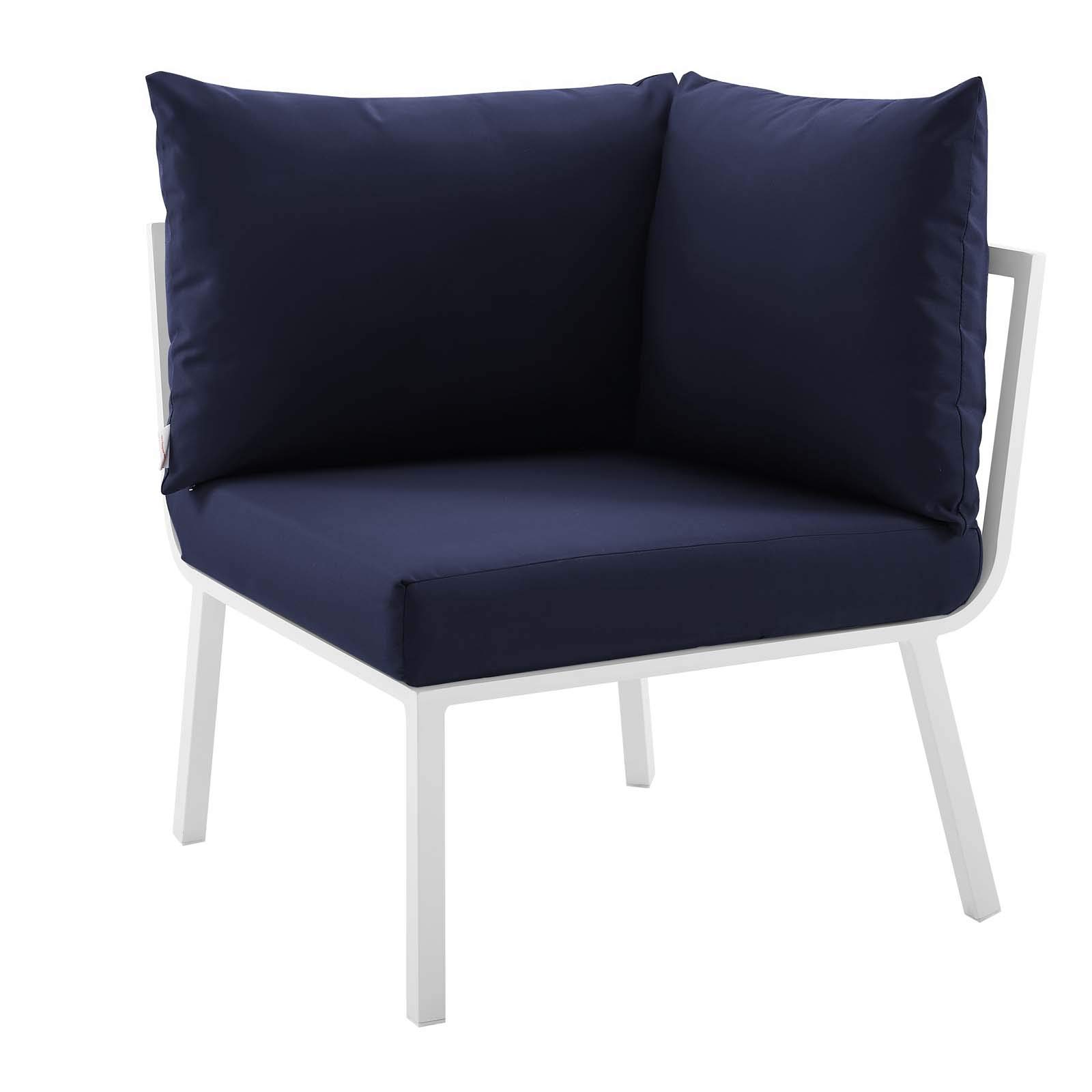 Modway Riverside 4-Piece Outdoor Patio Furniture Set - White & Navy - Perfect for Backyard, Poolside & Garden Relaxation