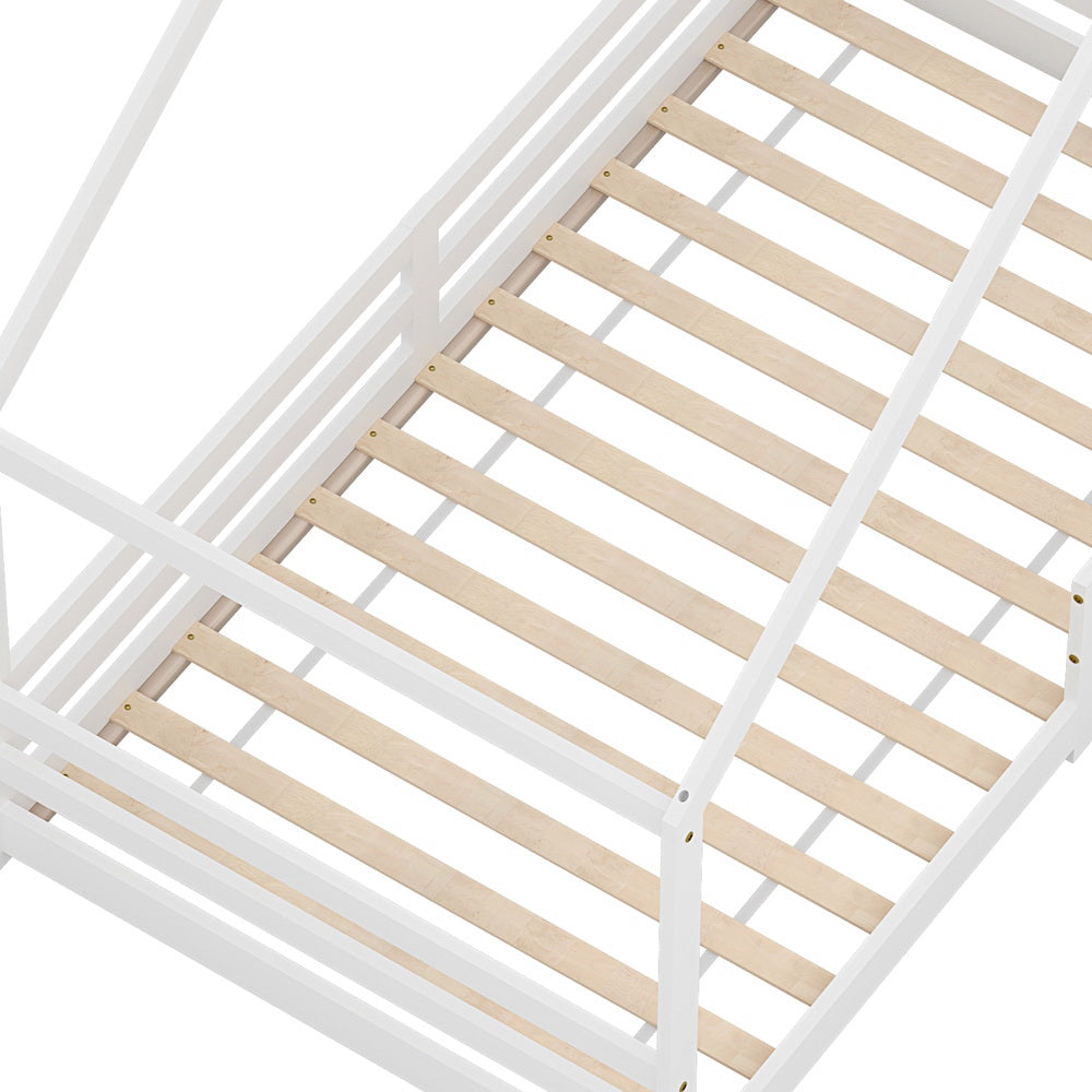 Amos White House Shaped Solid Wood Bed Frame - Queen Size, Sturdy & Elegant Design for Bedroom, Guest Room or Kids Room