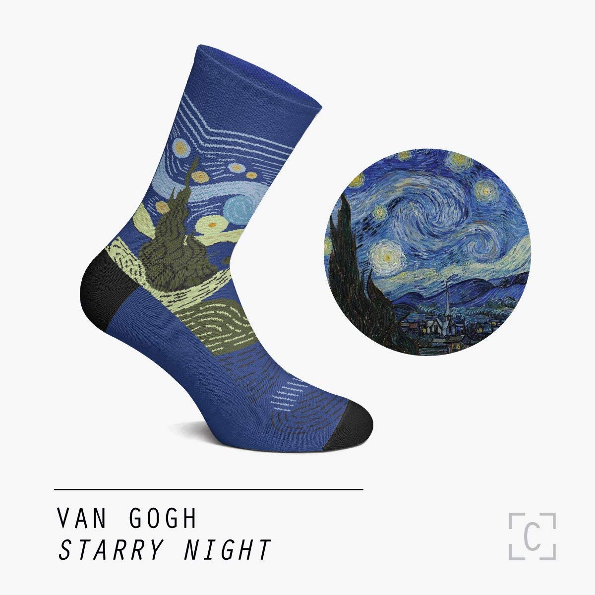 Curator Socks - Starry Night Van Gogh Inspired Crew Socks for Men & Women - Comfortable Art Themed Casual Socks for Daily Wear, Gift Ideas & Museum Visits