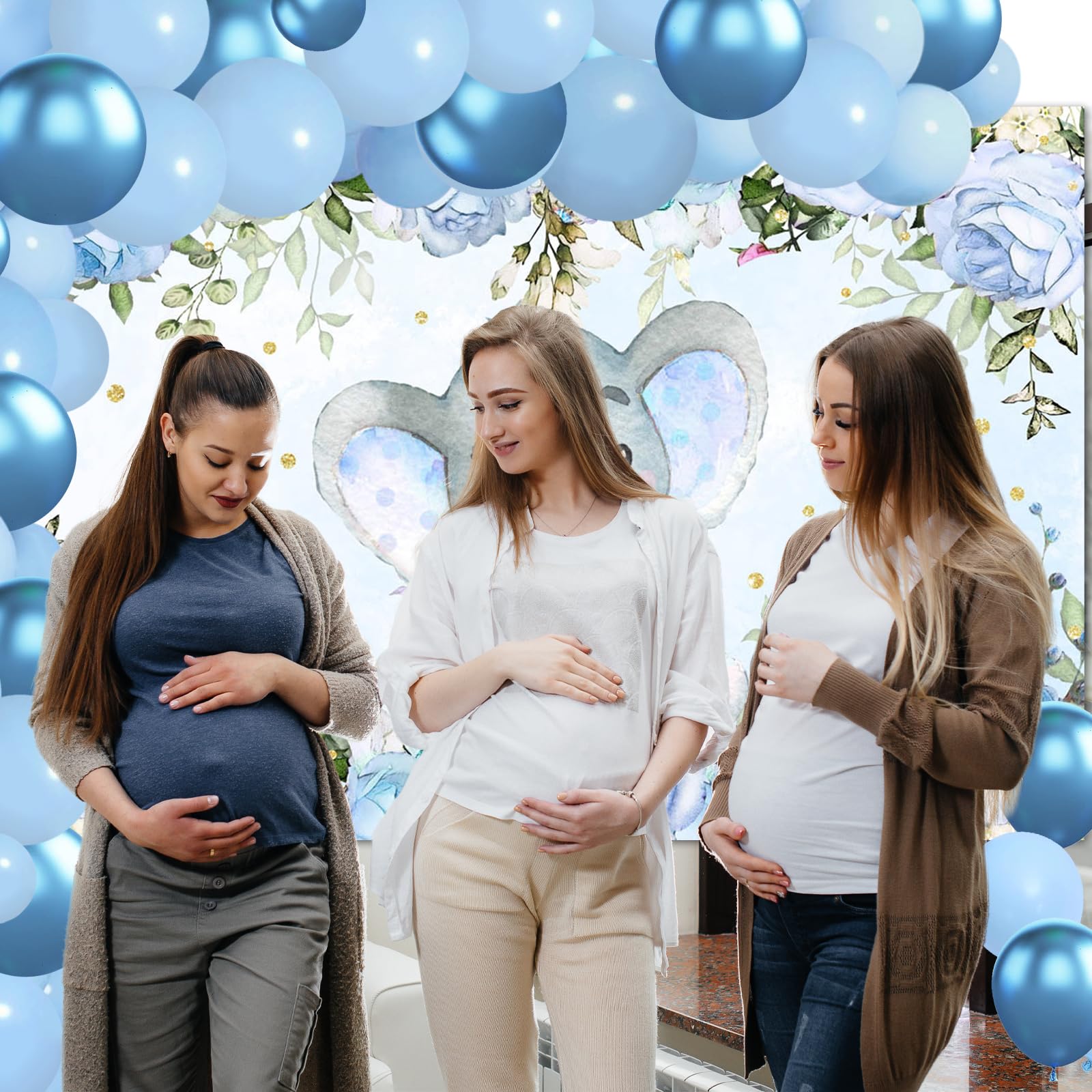 Blue Floral Elephant Baby Shower Backdrop - Avezano 7x5ft Party Decoration Banner for Elephant-Themed Nursery, Birthday & Gender Reveal Celebrations