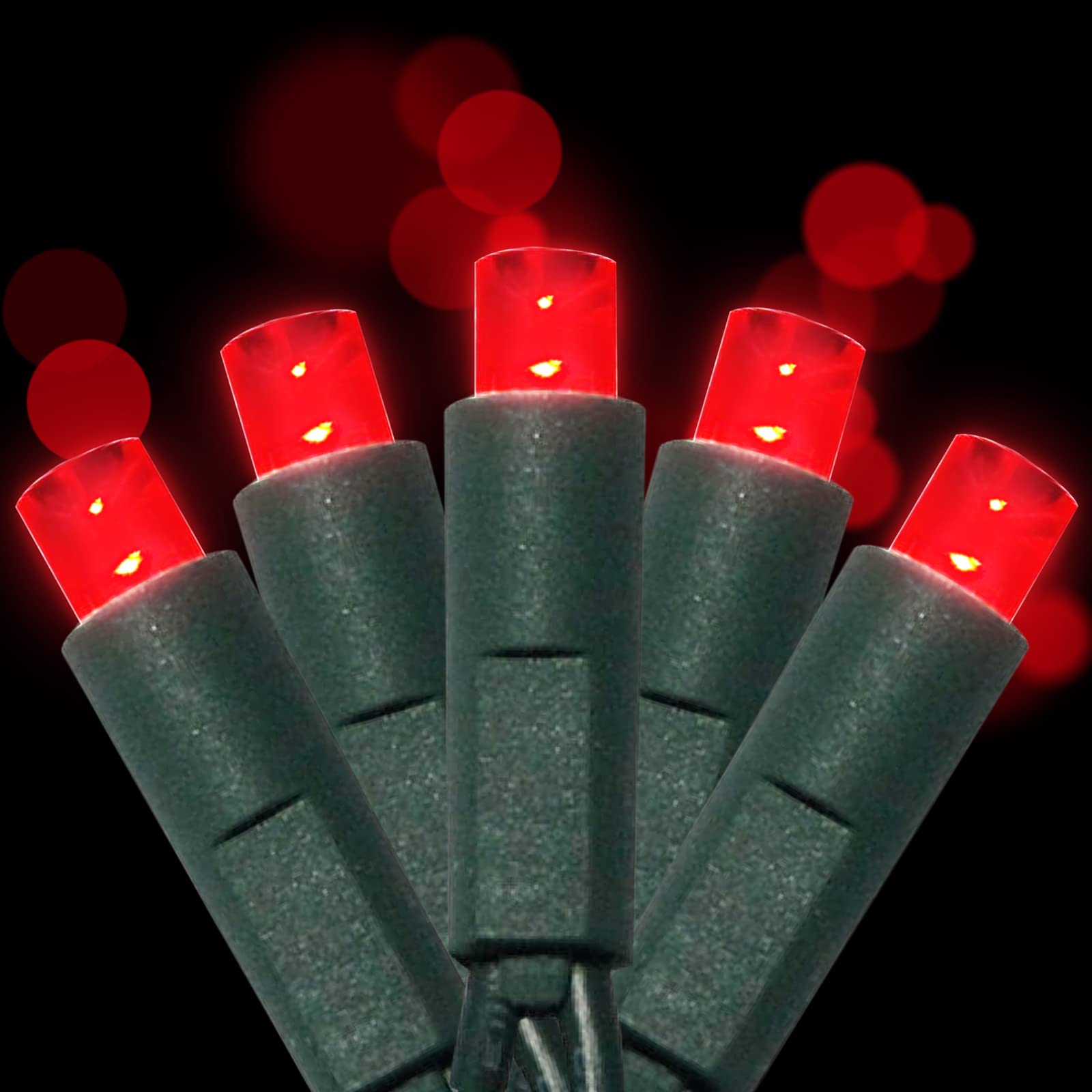 UL Listed 50-Count Dimmable 5MM Wide Angle LED Christmas Lights Set - 17ft Green Wire with Red Bulbs | Outdoor Mini String Lights for Garden, Patio & Tree Lighting | Perfect for Holiday Decorations, Wedding Parties & Landscape Accent Lighting