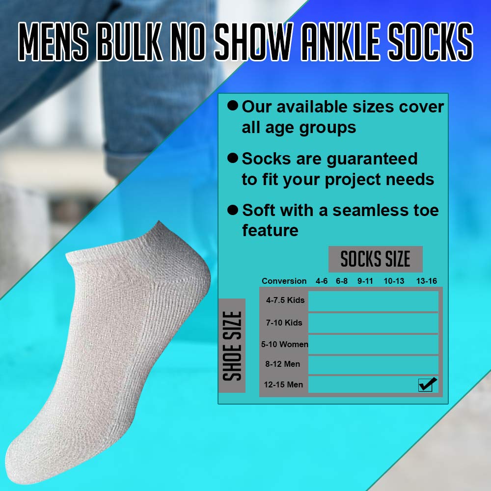 **Yacht & Smith Men's No Show Ankle Socks - Bulk Wholesale (Size 13-16) - Big & Tall Cotton Athletic Socks for Running, Gym & Casual Wear**