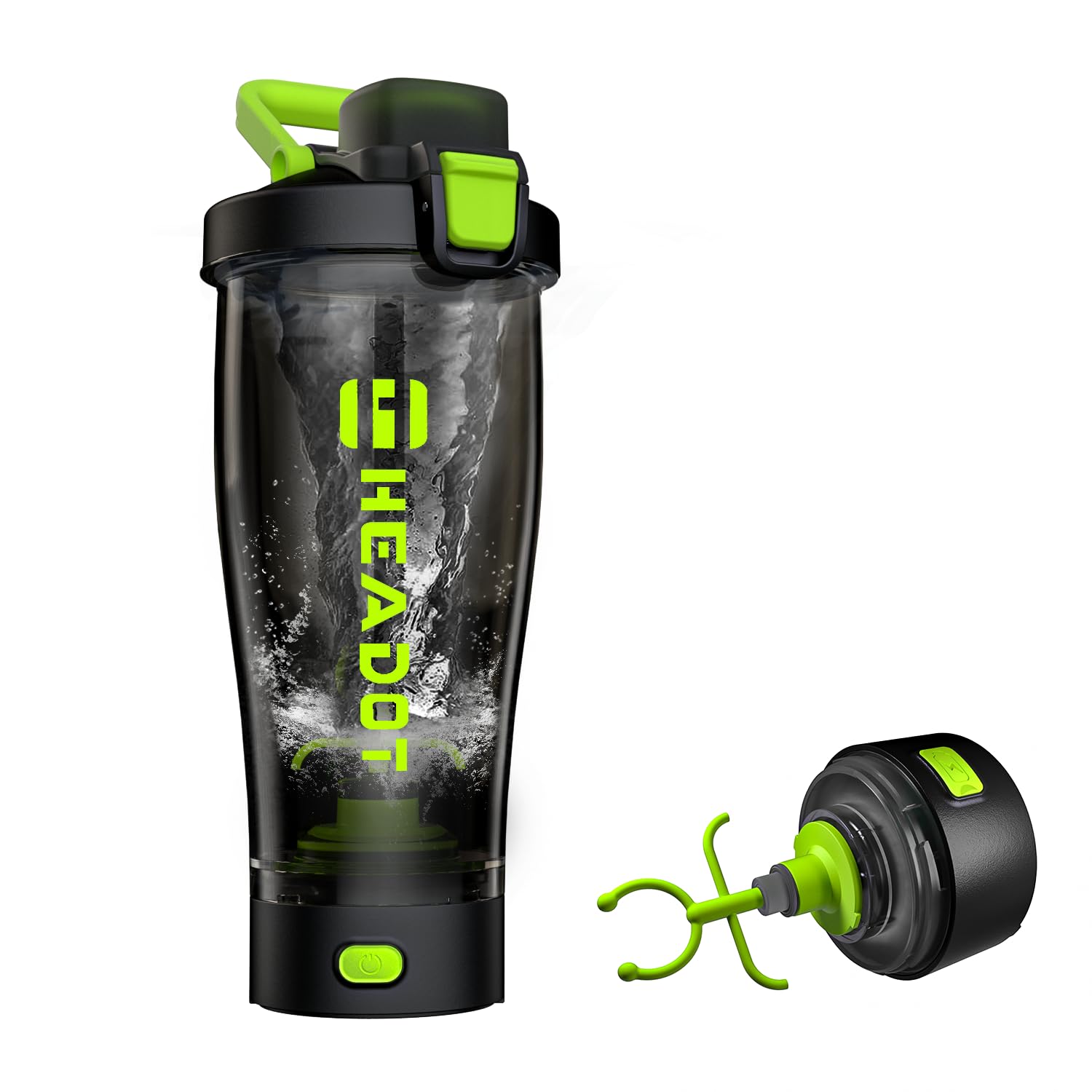 HeaDot Electric Protein Shaker Bottle 24oz - Rechargeable USB-C Blender Cup for Protein Powder & Supplements - BPA-Free Tritan Material - Perfect for Gym, Workout & Post-Training Recovery (Green)