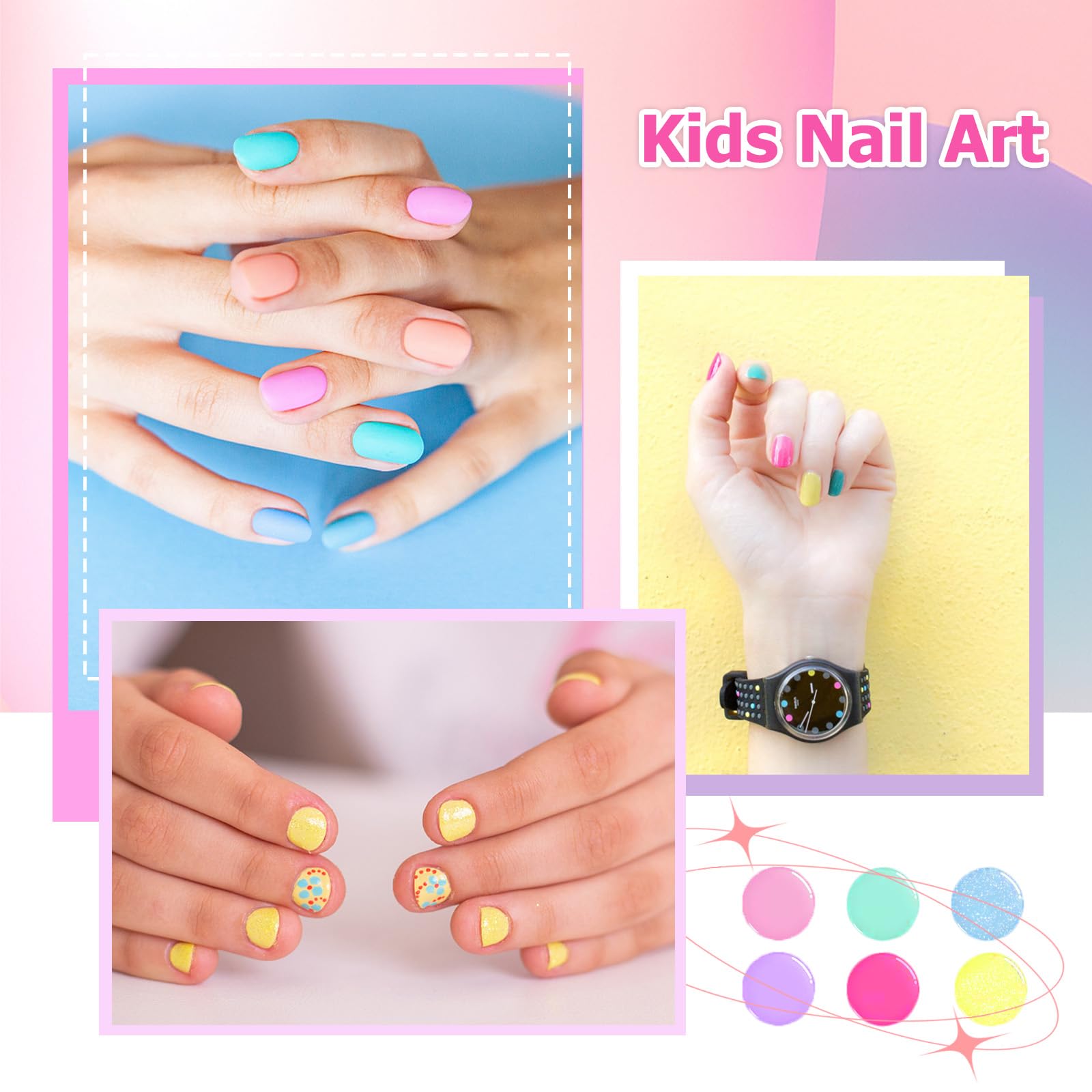 Lukax Non Toxic Kids Nail Polish Set - 6 Water Based Peel Off Colors, Safe Low Odor Nail Polish Kit for Girls & Toddlers | Perfect for Birthday Gifts, Playdates & Pretend Play