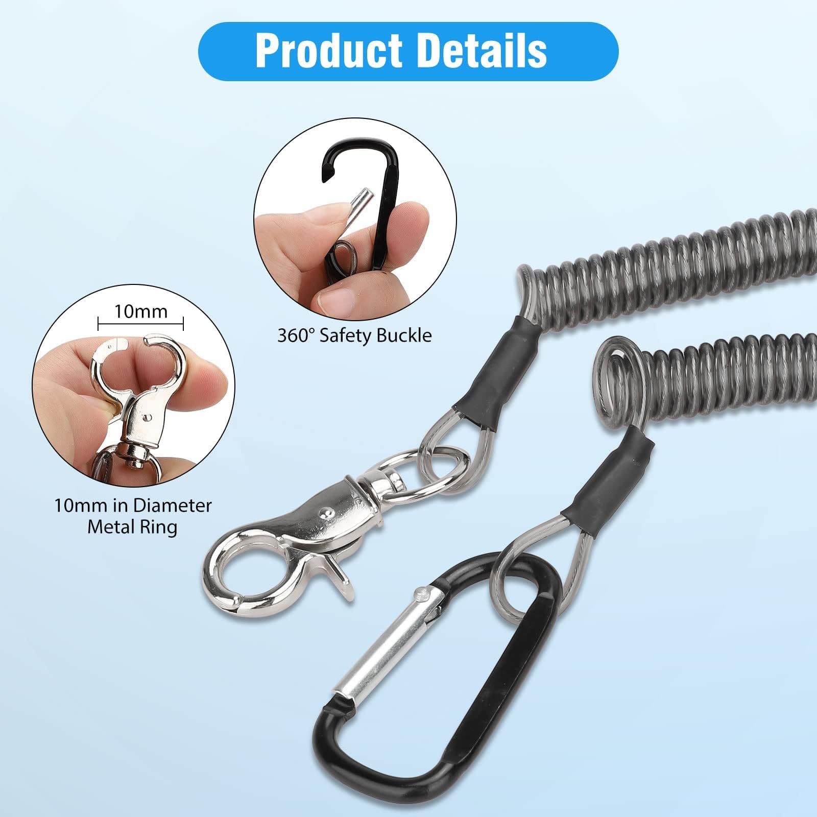 Heavy Duty Fishing Lanyards with Carabiner - Retractable Safety Ropes for Kayak & Boating