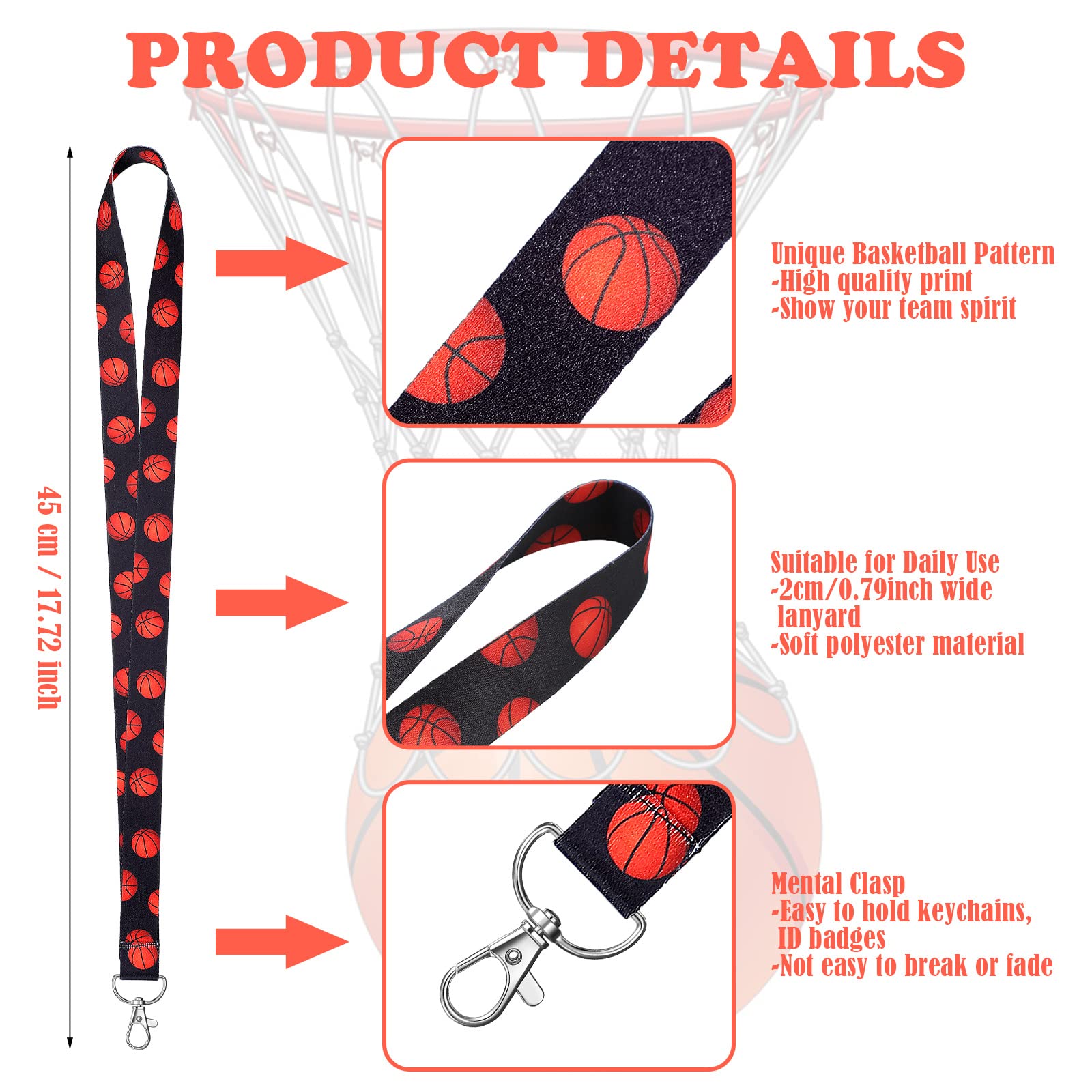 20 Pcs Basketball Lanyards Keychains - Sport Team Gifts for Fans & Players
