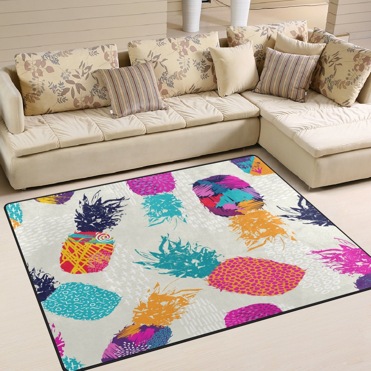 ALAZA Colorful Pineapple Print Tropical Area Rug - 5'3