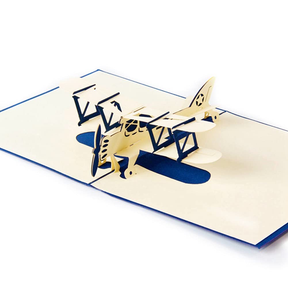 3D Blue Plane Pop Up Greeting Card for Father's Day, Birthday, Retirement - Perfect Gift for Dad, Husband, Son, Brother | Unique Handmade Paper Craft for Special Occasions & Celebrations