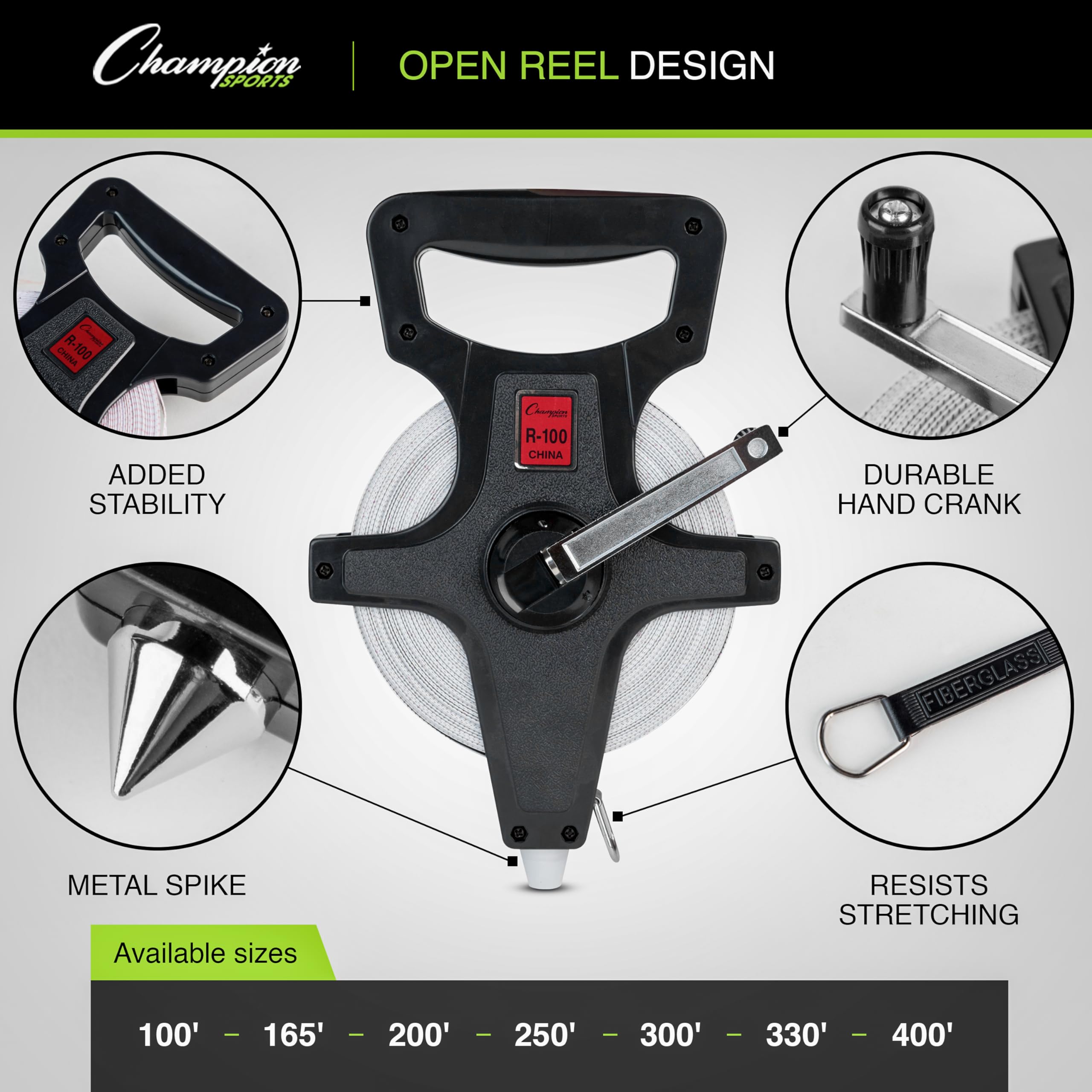 Champion Sports Open Reel Measure Tape - Durable Track & Field Measuring Tool for Long Jump, Triple Jump, High Jump - Competition & Training Use