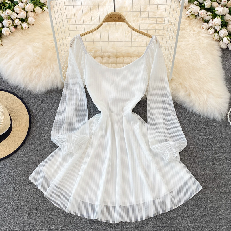 French Retro Long Sleeve Mesh Skirt Summer Fairy Dress - Elegant Boho Vintage Style for Women | Perfect for Weddings, Garden Parties & Romantic Dates