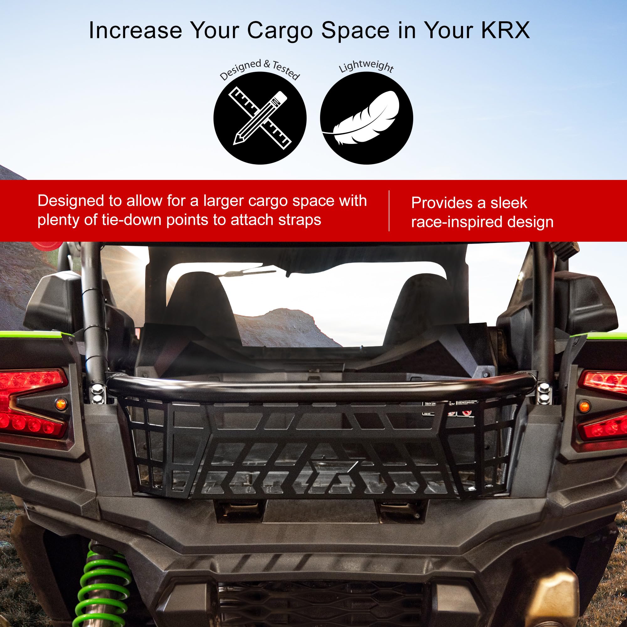 Tusk Cargo Barricade Black Powder Coated - Heavy Duty Cargo Rack for Kawasaki Teryx KRX 1000 (2020-2025) & KRX4 1000 (2023-2025) | Off-Road UTV Accessories for Hauling Gear & Outdoor Adventures