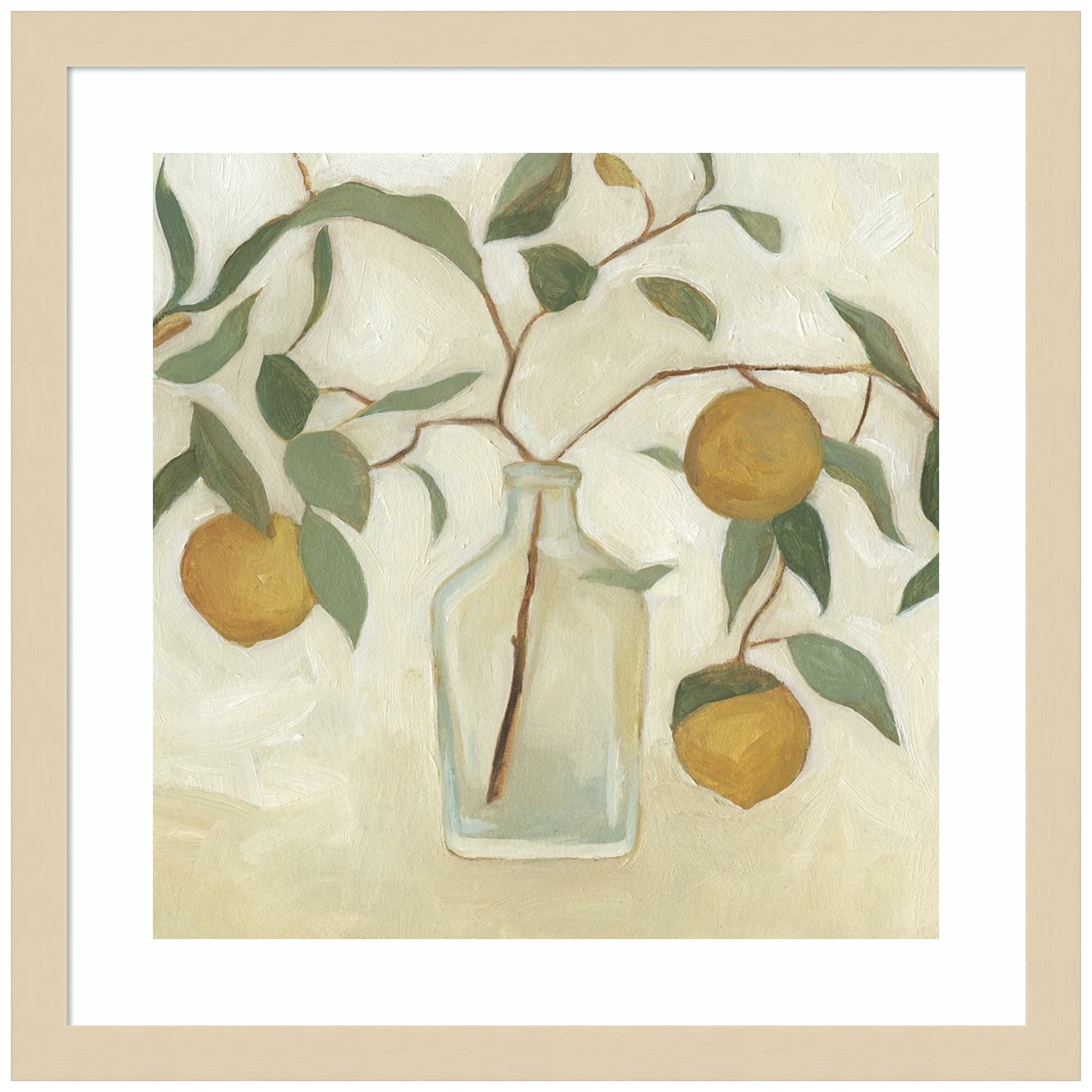Emma Scarvey Greenery Still Life I Framed Wall Art Print - 17x17 Inch Wood Framed Painting, Svelte Natural Frame - Perfect for Living Room, Bedroom & Office Decor
