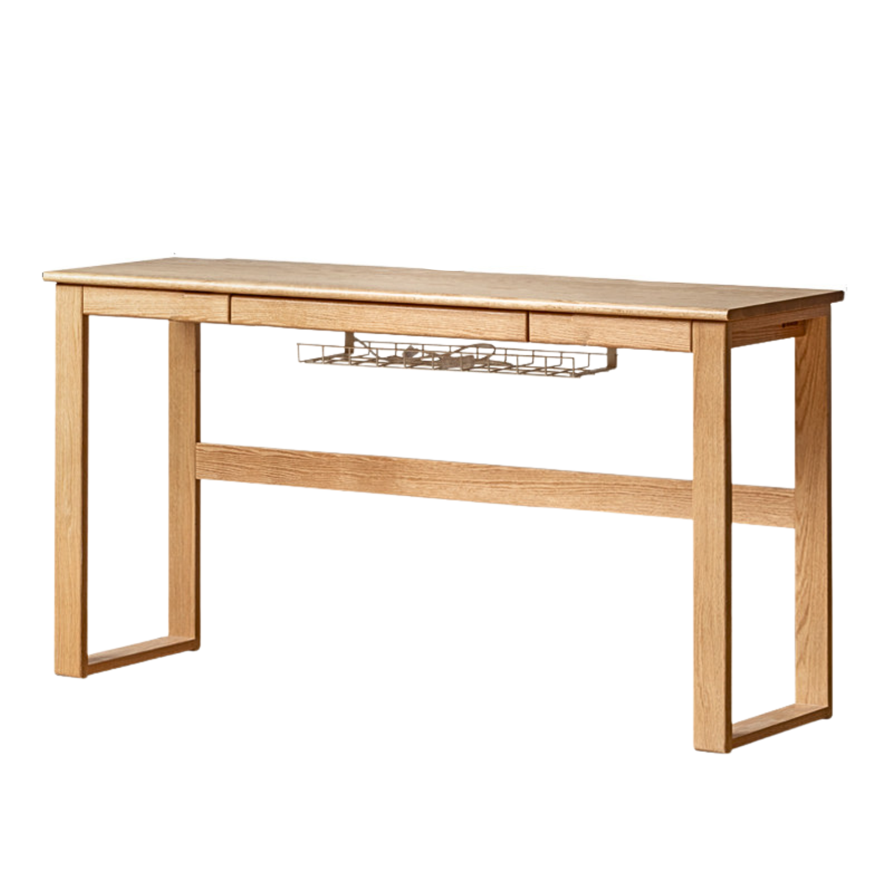 Solid Oak and Poplar Wood Long Narrow Desk - Modern Minimalist Home Office Writing Table for Small Spaces | Perfect for Study, Work, and Laptop Use