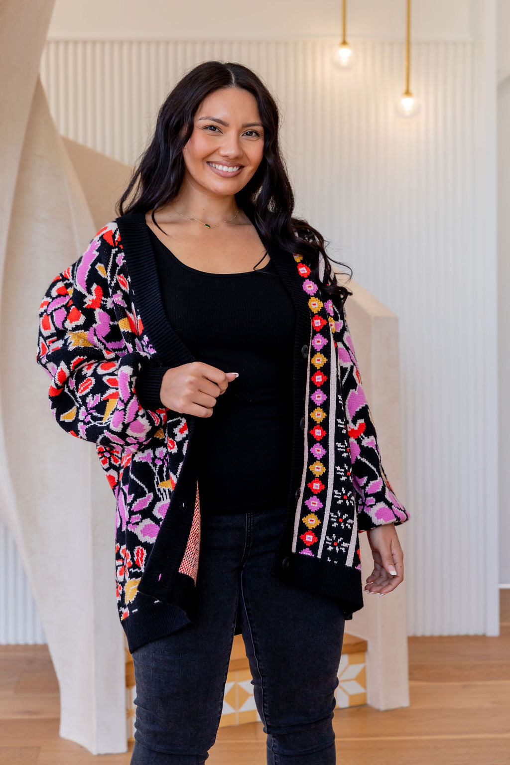 Prague Knit Cardigan - Winter Botanica Stripes Sweater for Women | Cozy & Stylish Cold Weather Fashion | Perfect for Office, Dates & Holiday Gatherings